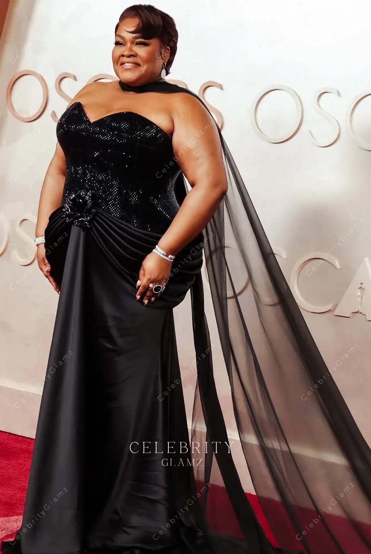 2025 Oscars red carpet Da’Vine Joy Randolph glitter bodice dress