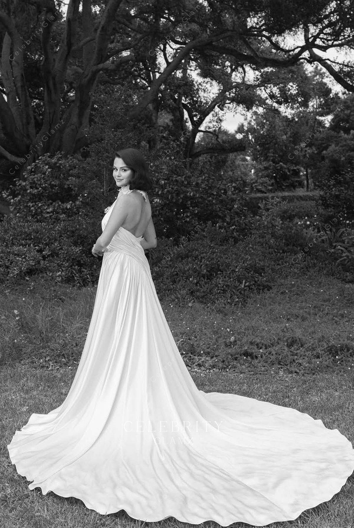 2025 Selena Gomez cathedral train bridal dress