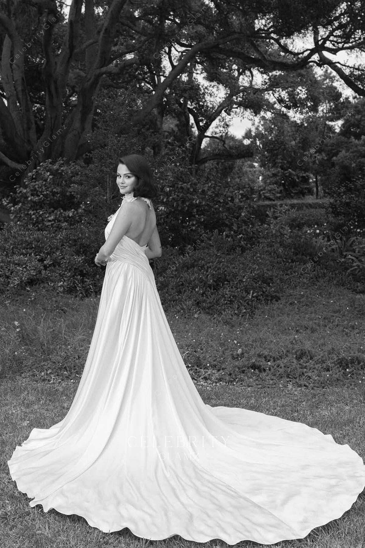 2025 Selena Gomez cathedral train bridal dress