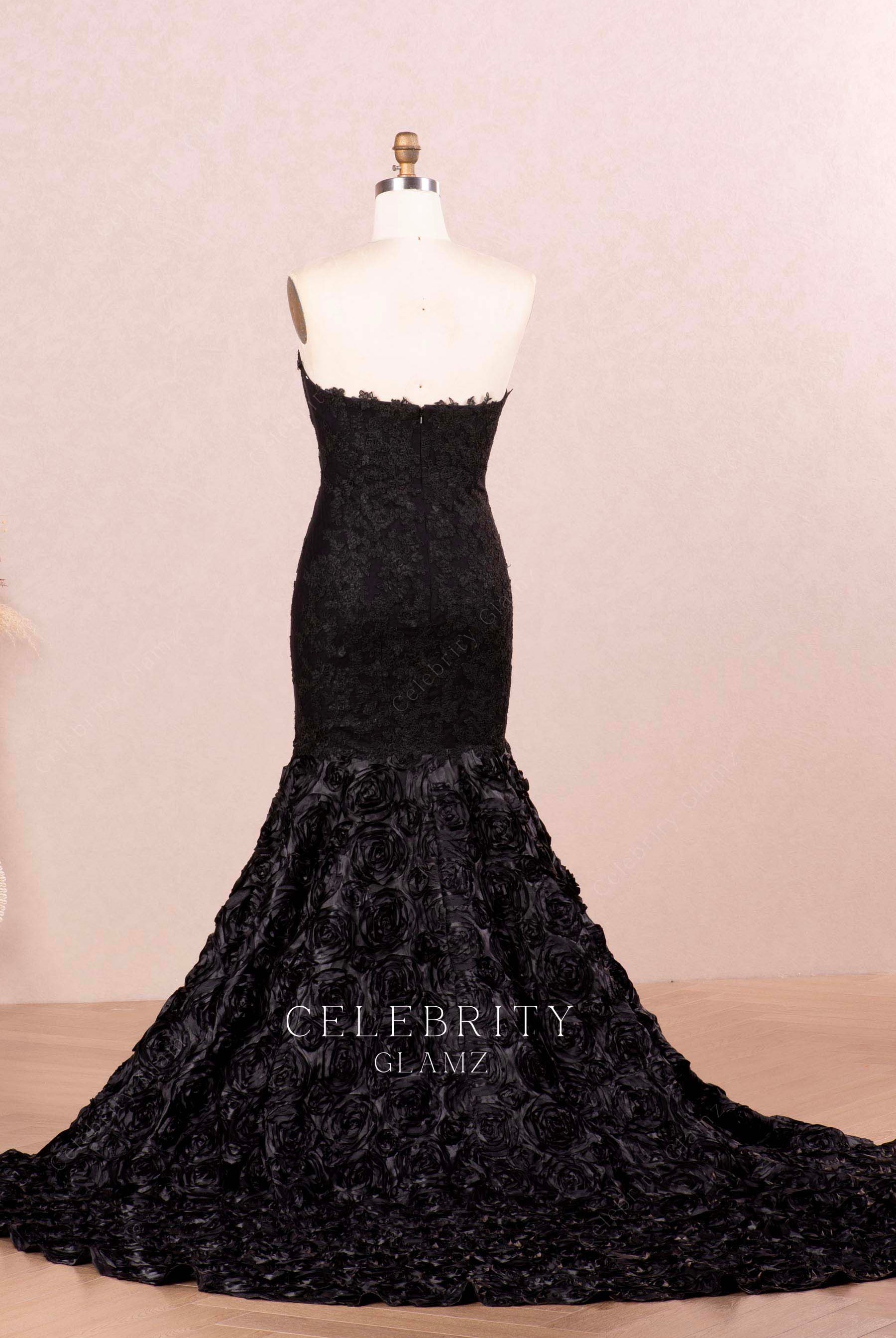 3d rose chapel train prom dress