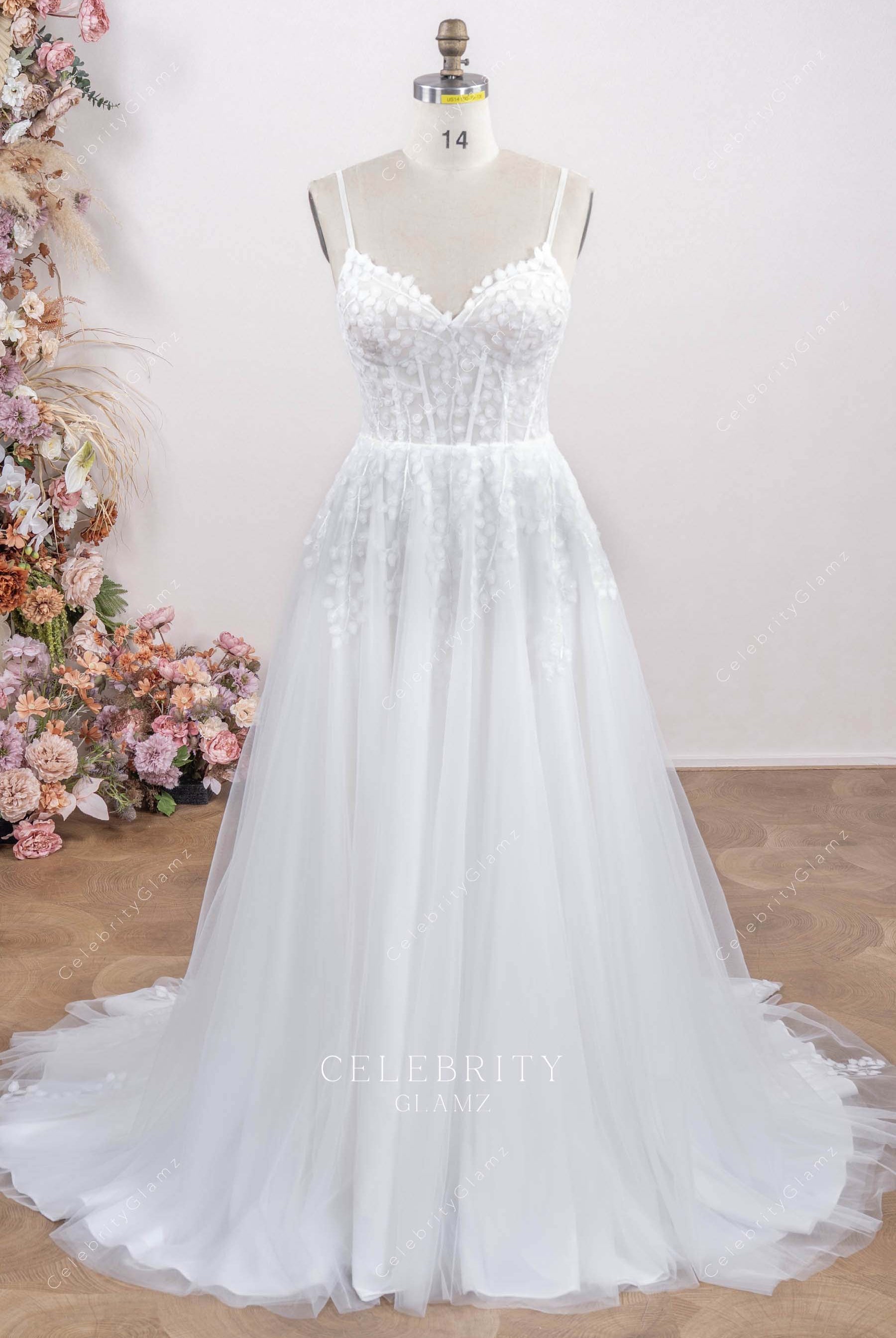 3d lace a line wedding dress