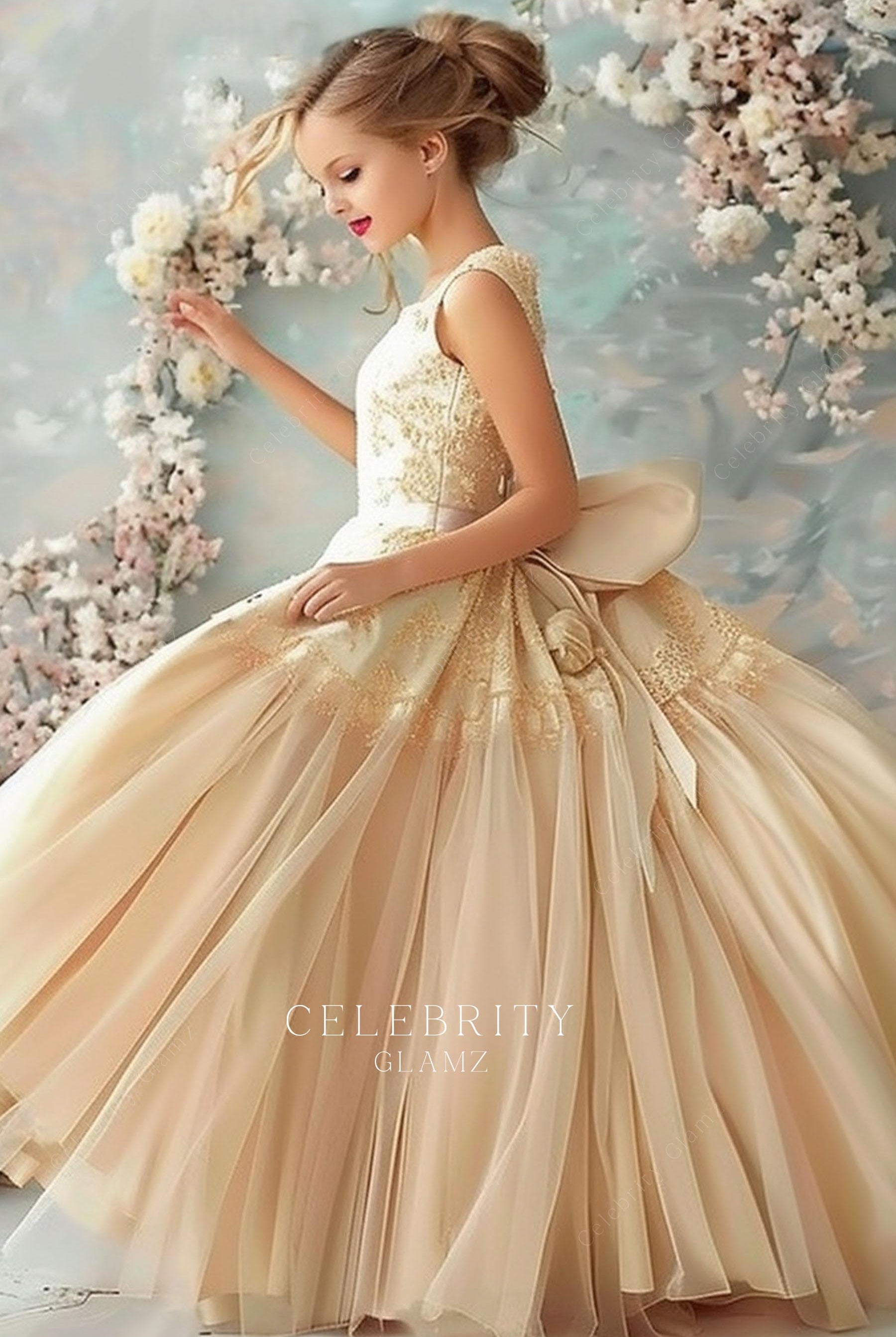 A line bowknot flower girl dress