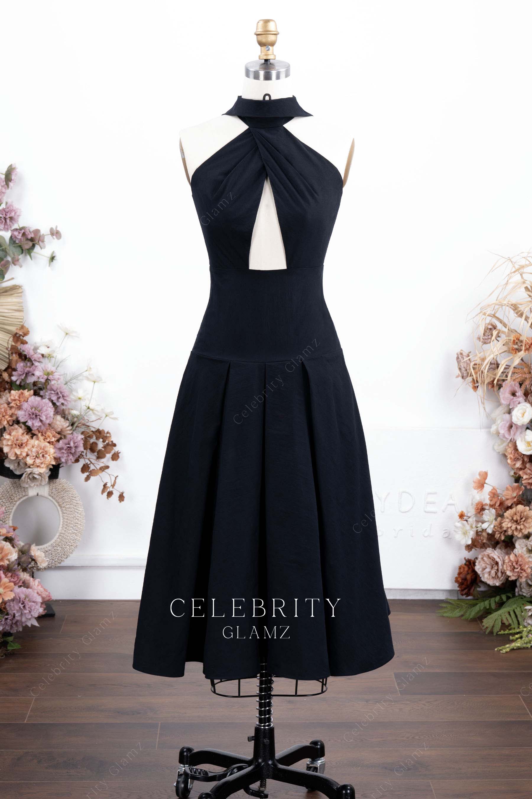 black tea length formal dress