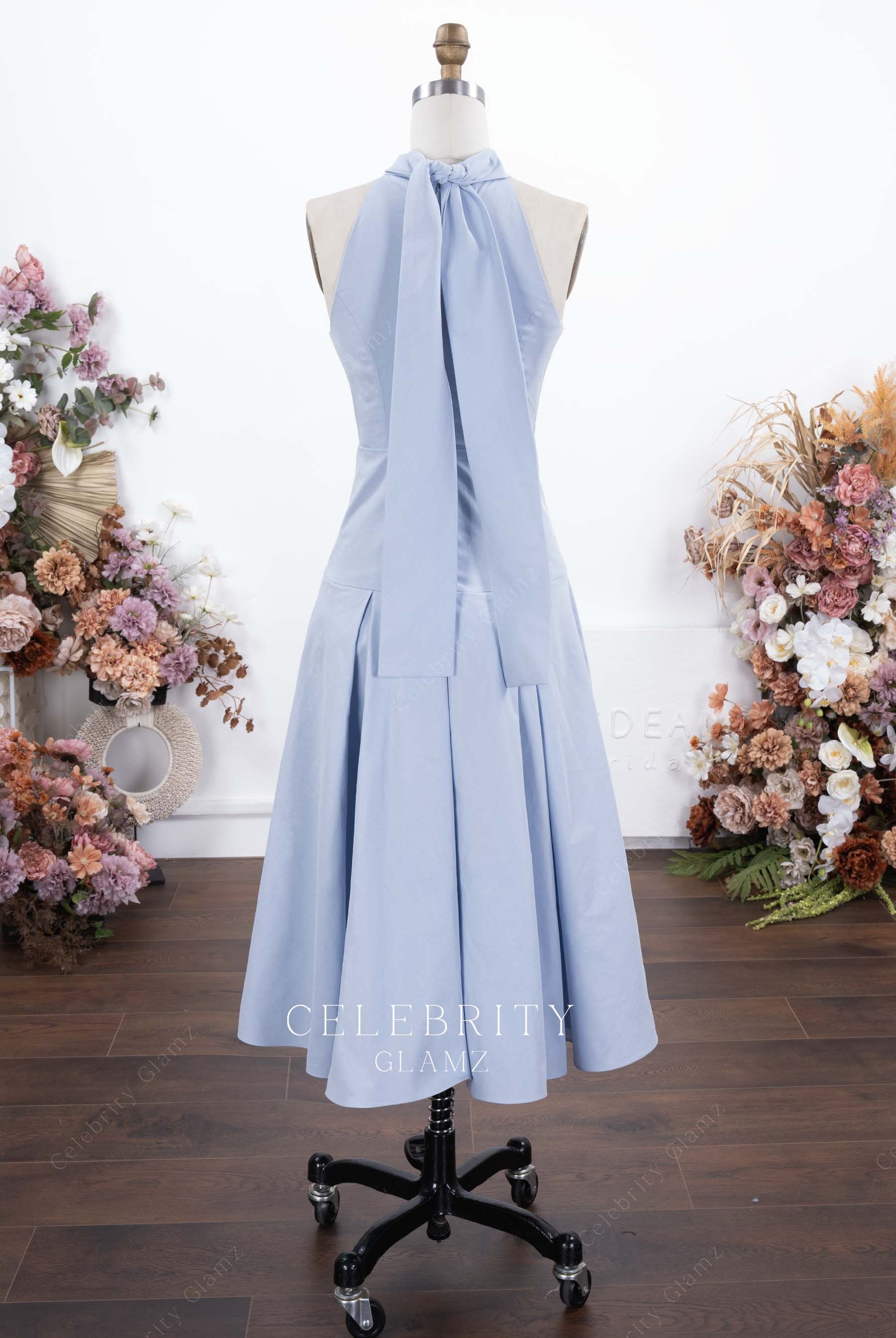 blue a line short formal dress