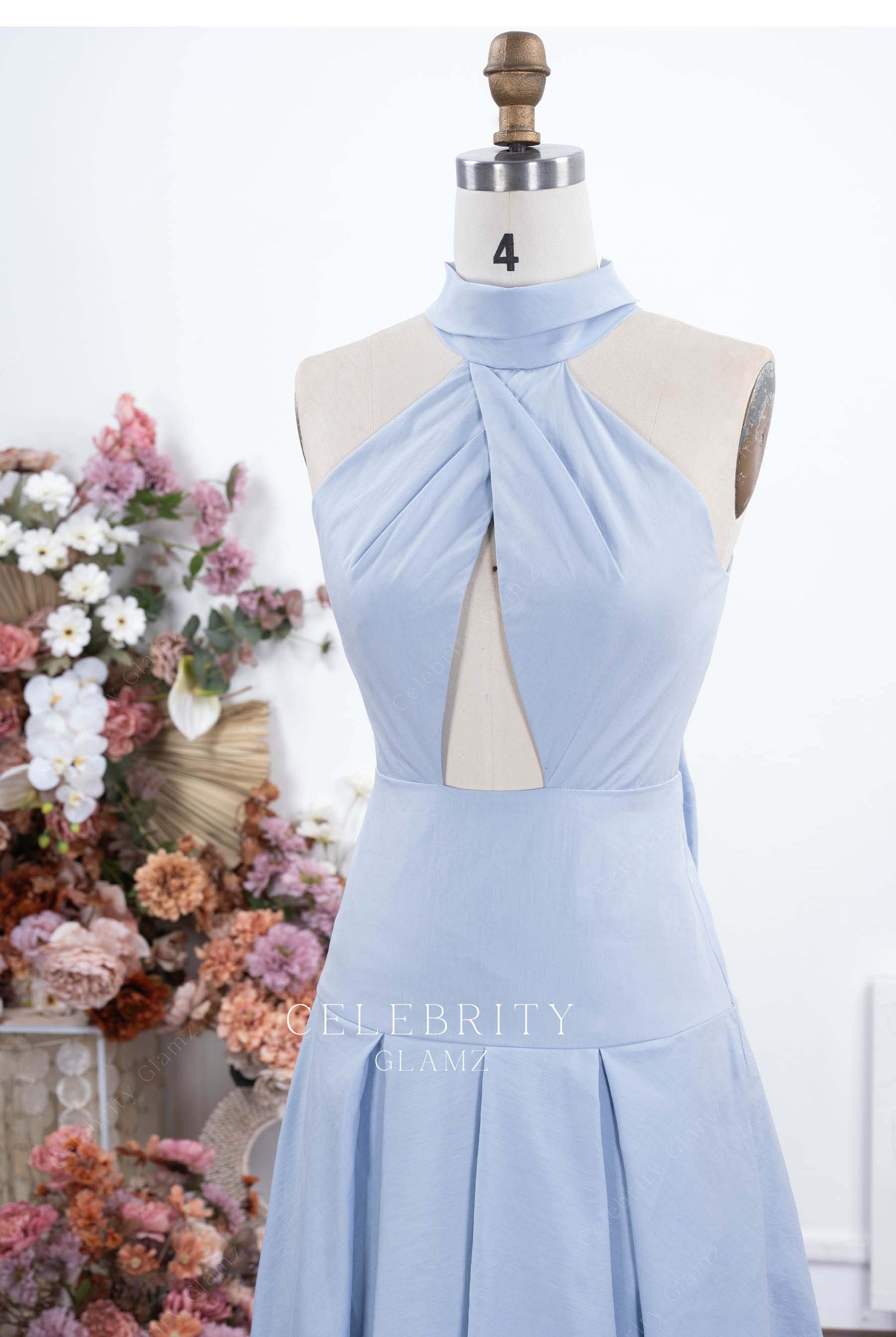 blue keyhole formal dress