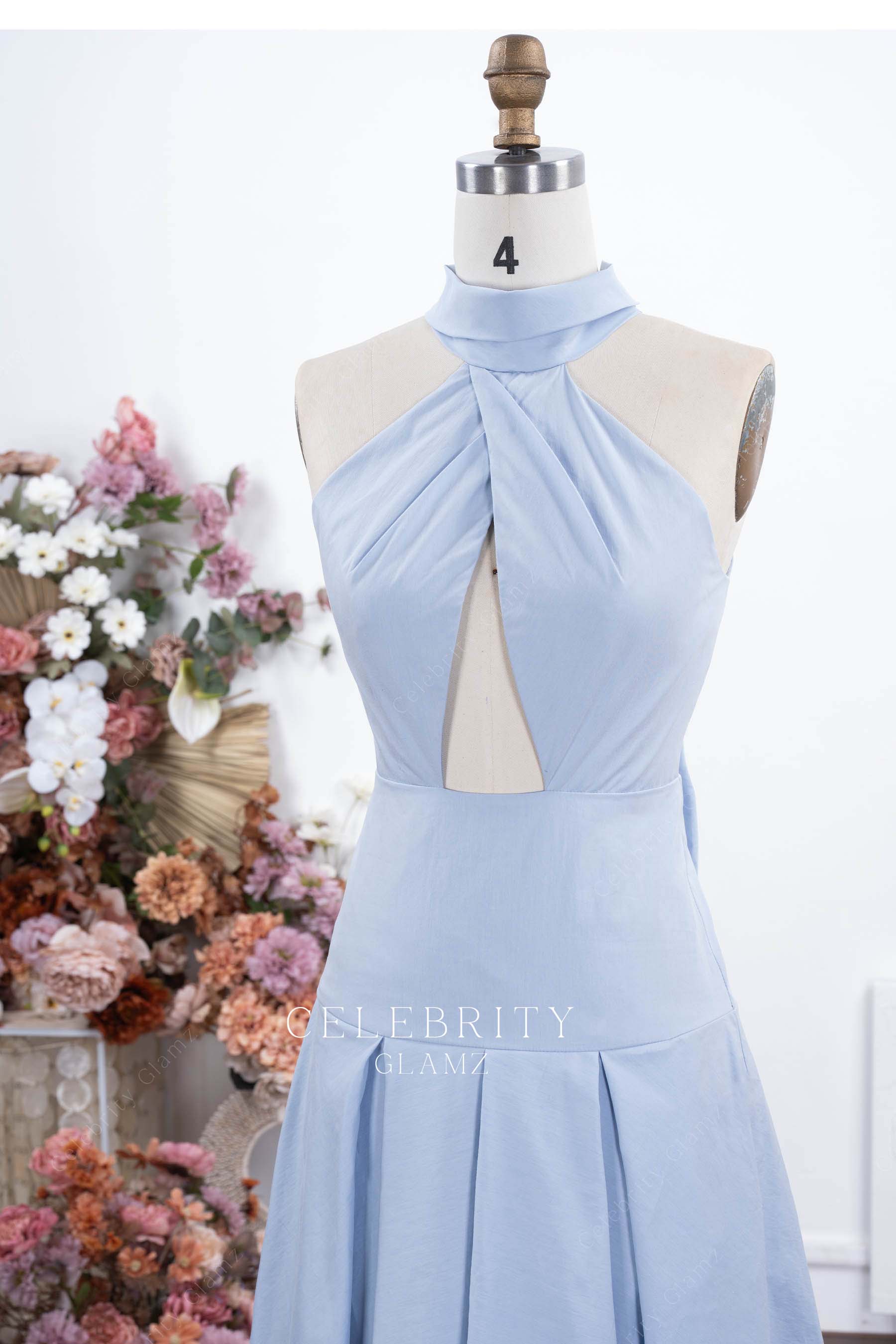 blue keyhole formal dress