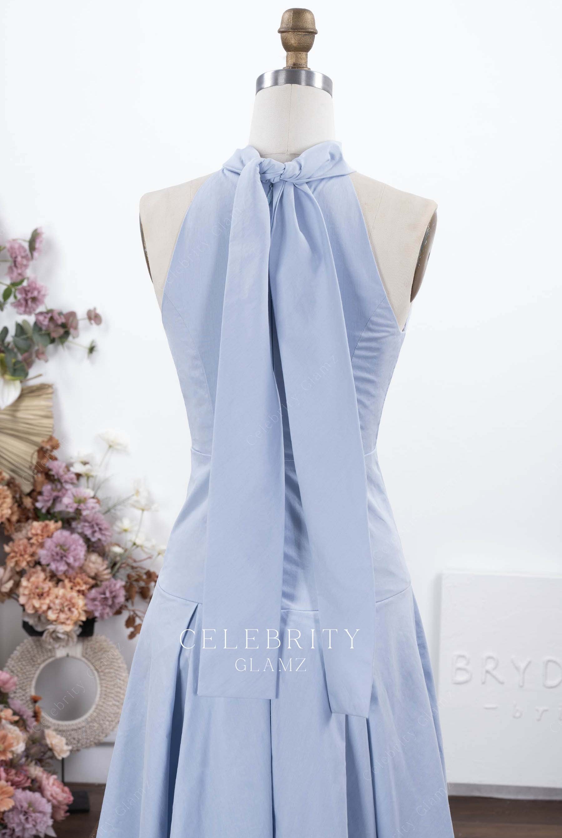 blue sleeveless formal dress