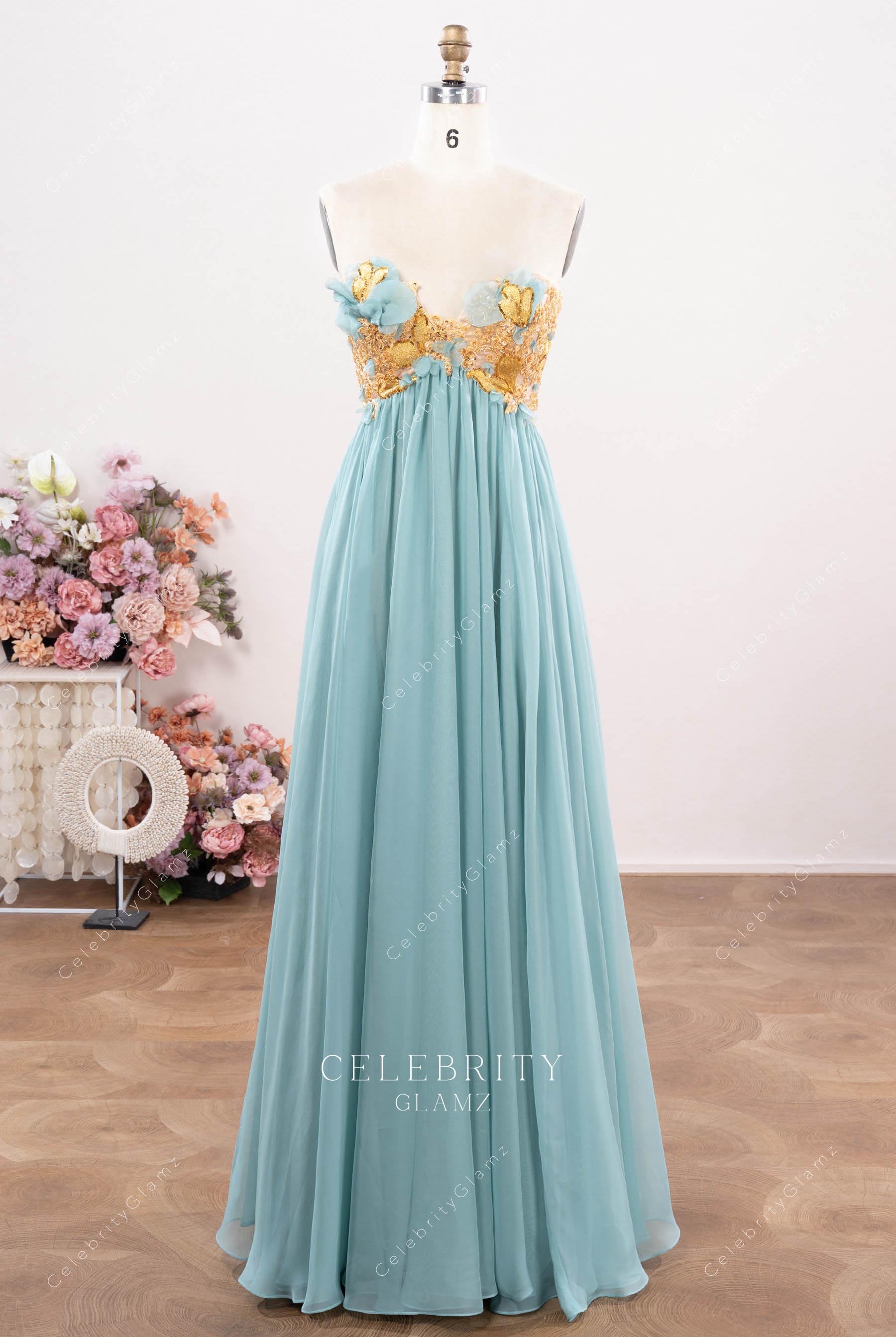 ice blue a line formal dress