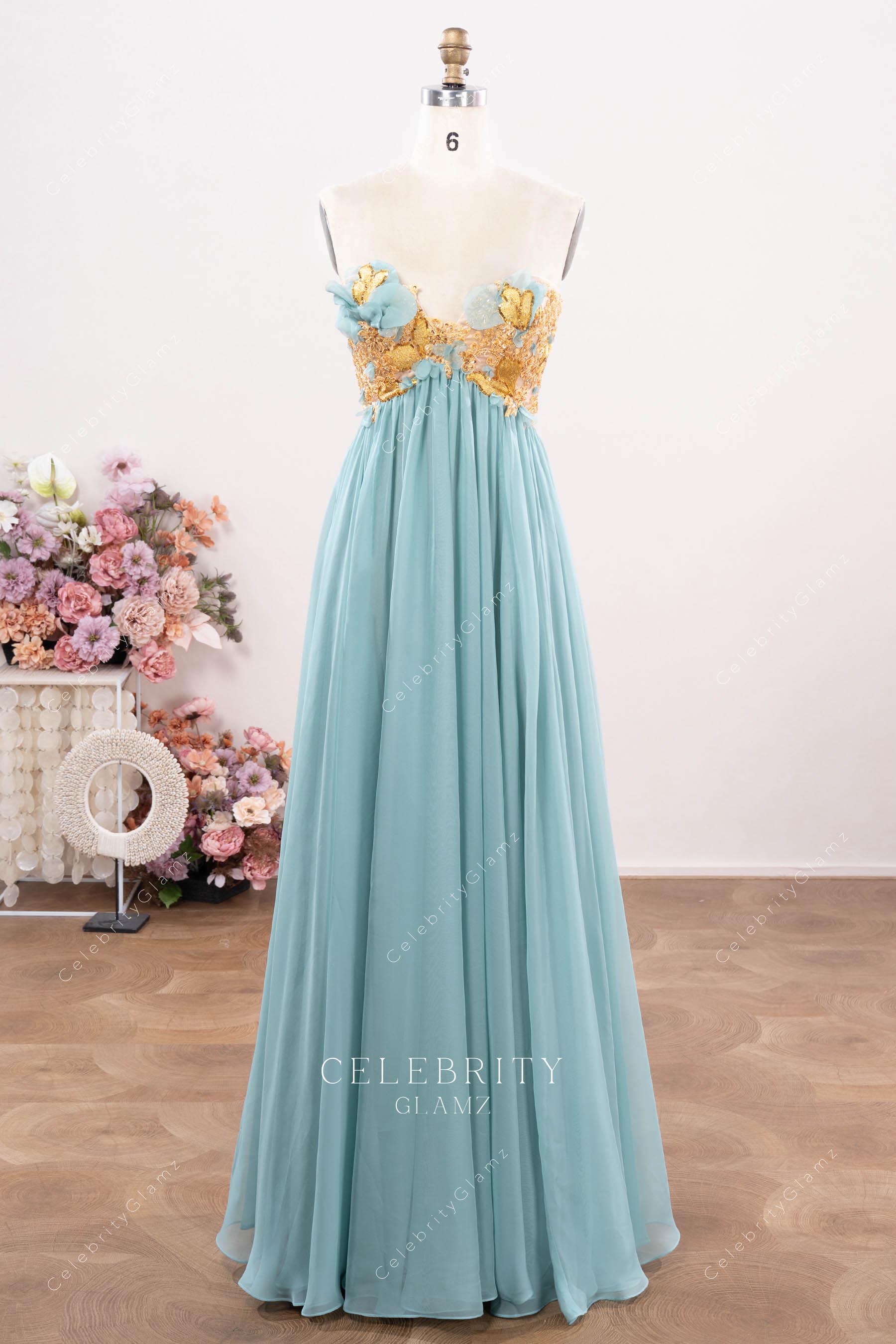 ice blue a line formal dress