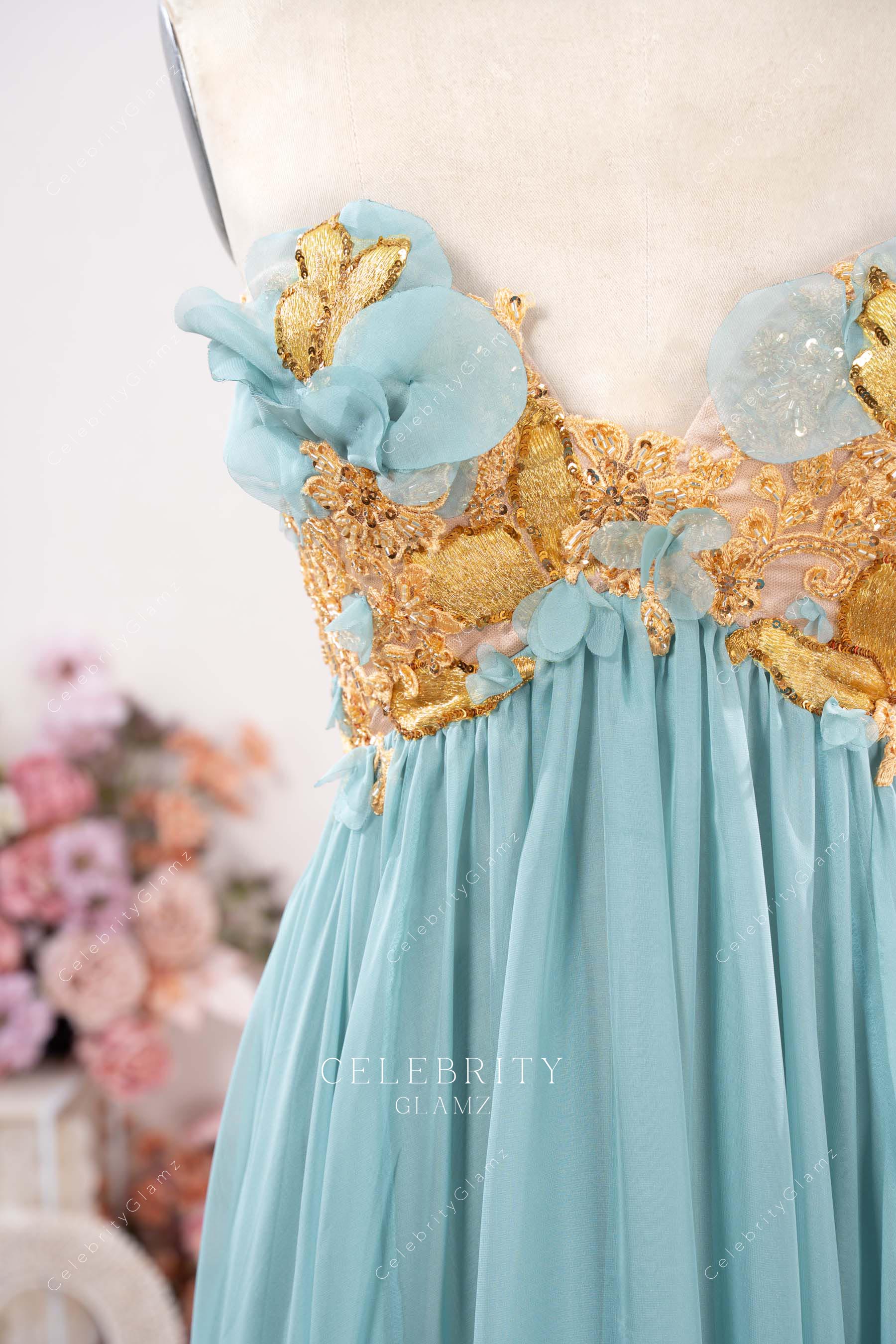 ice blue sweetheart neck formal dress
