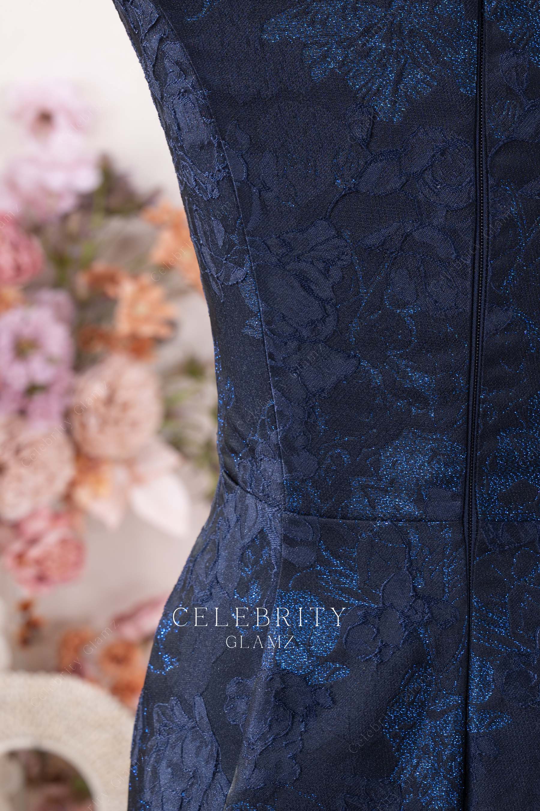 Jacquard navy mother of bride dress