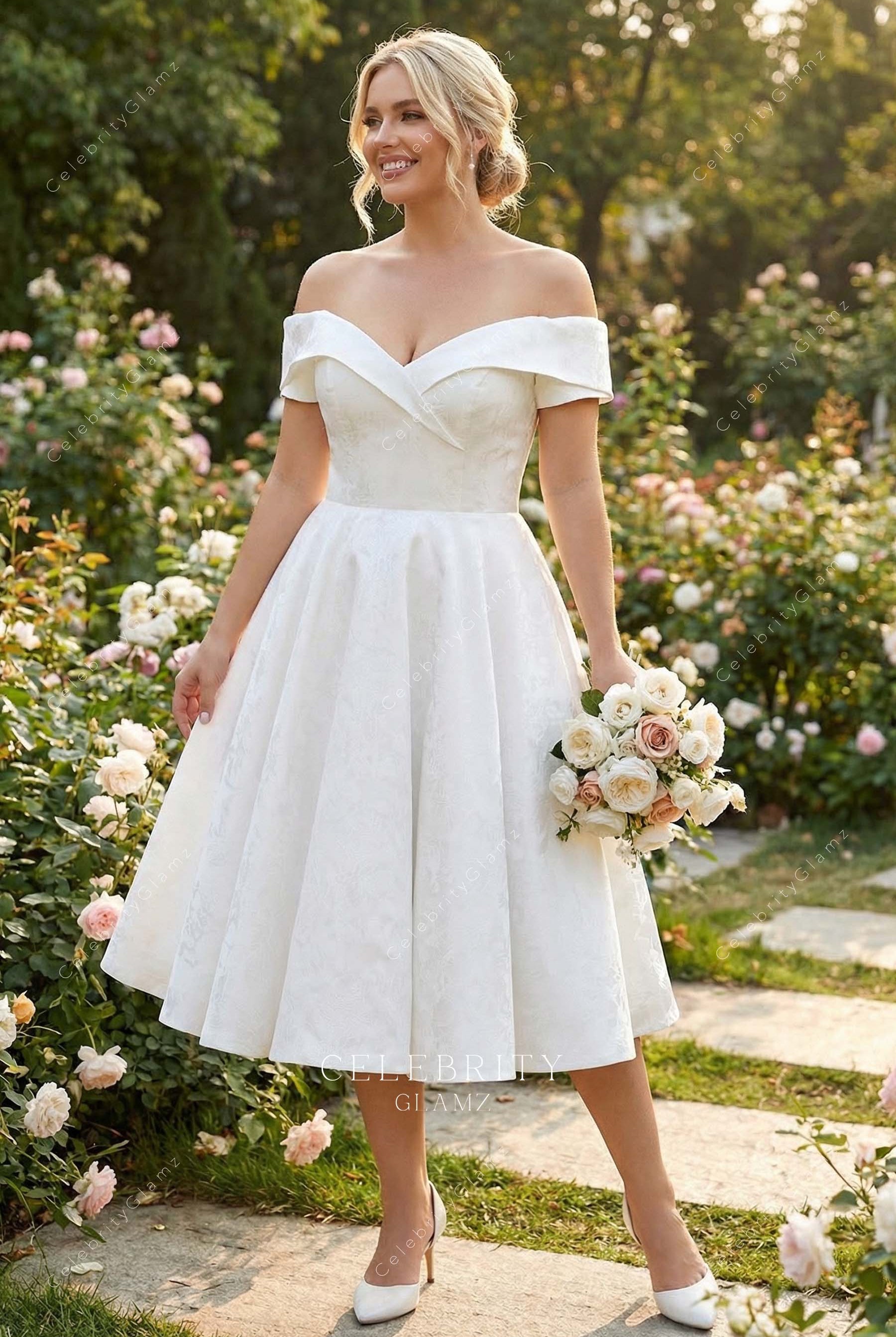 Jacquard off shoulder a line bridal dress