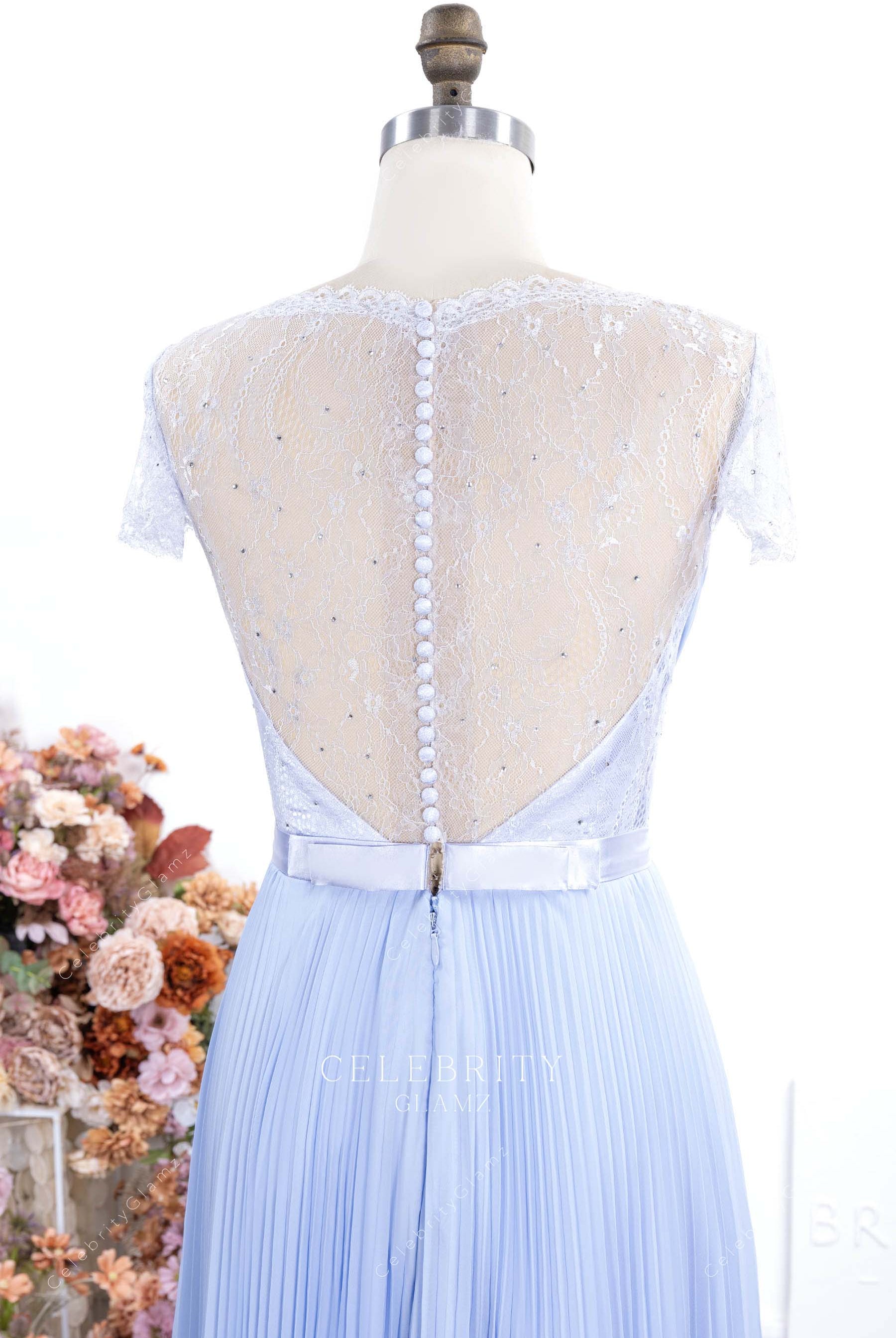 Lavender illusion back formal dress