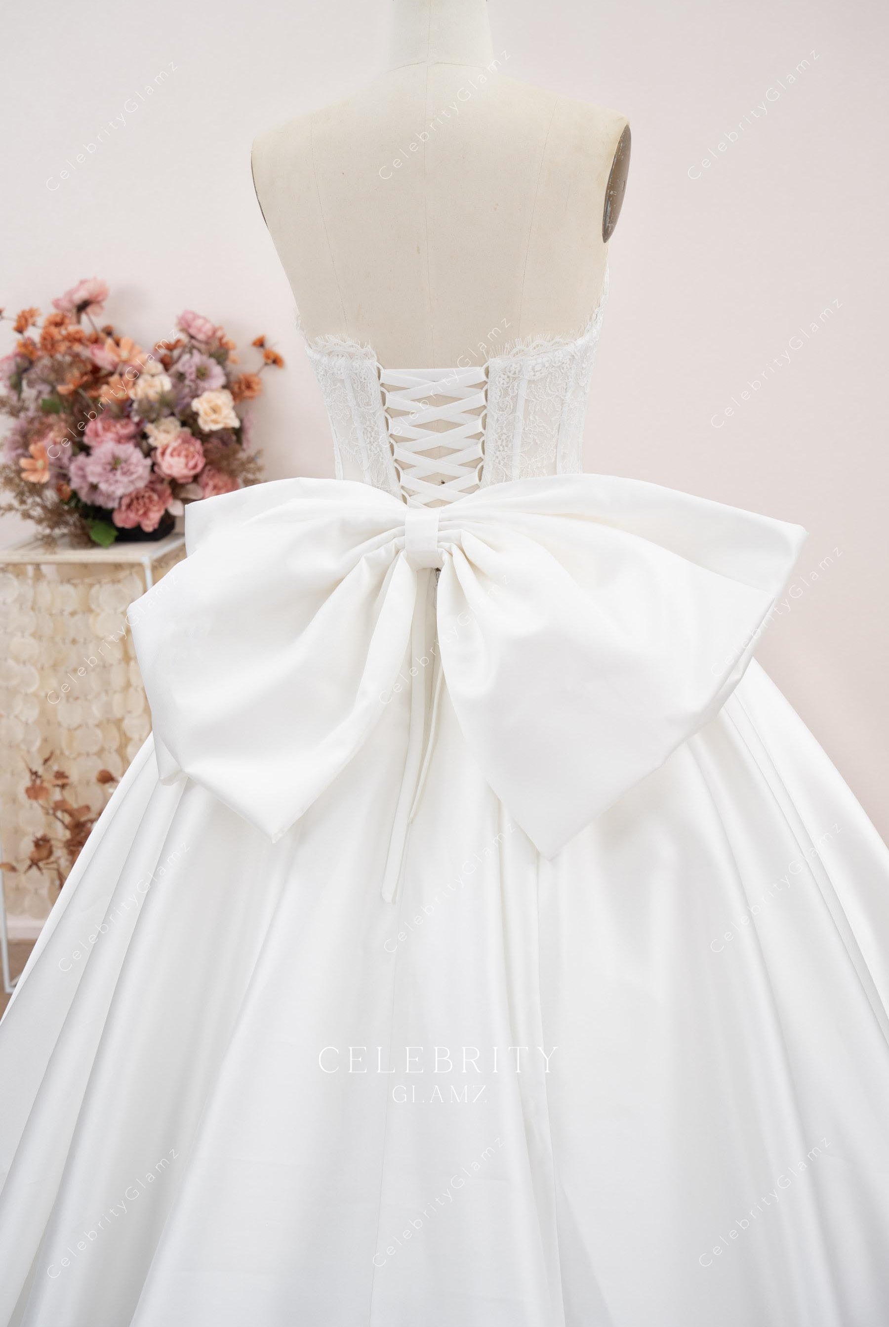 Mikado big bowknot Aline bridal dress