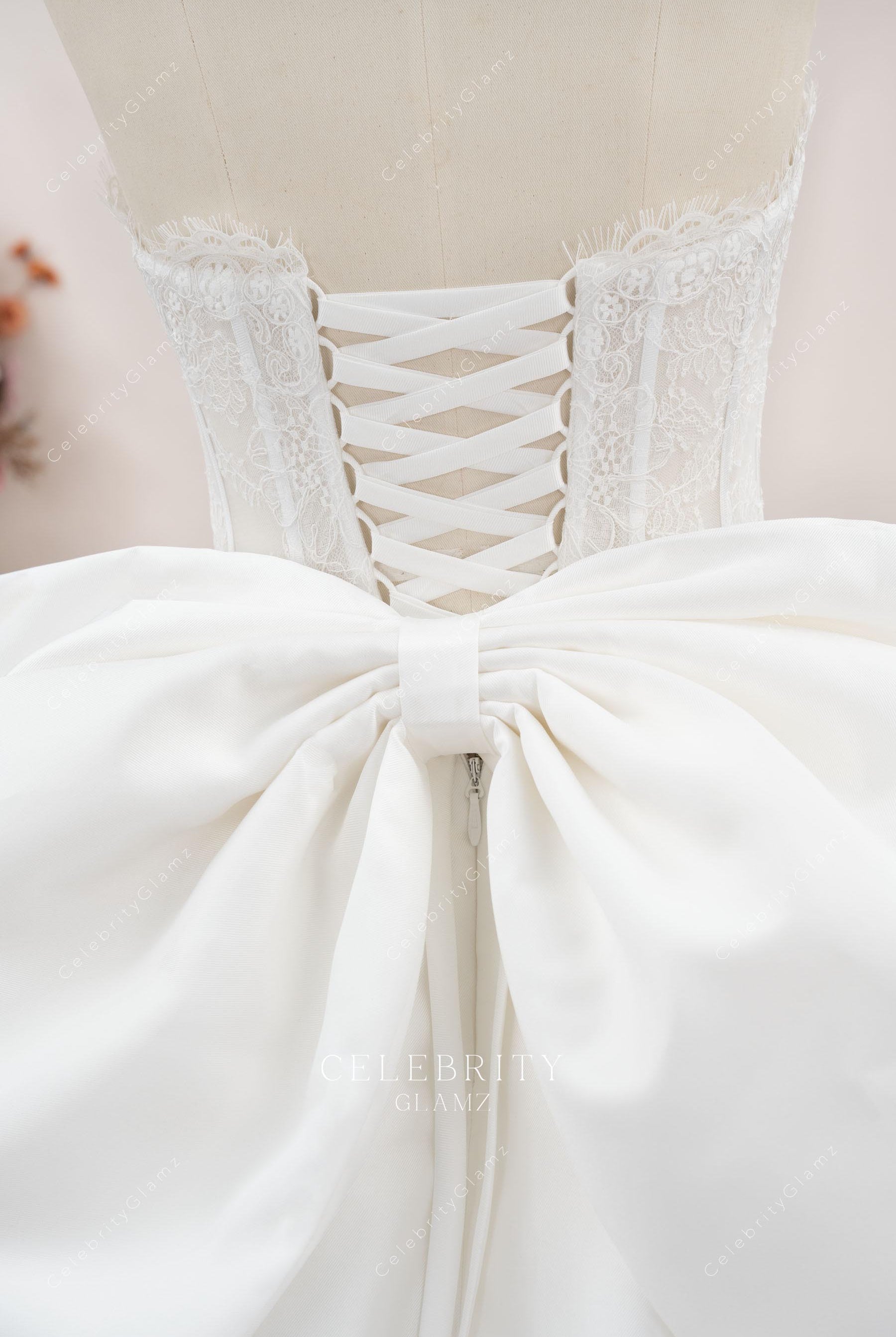 Mikado lace up back bridal dress