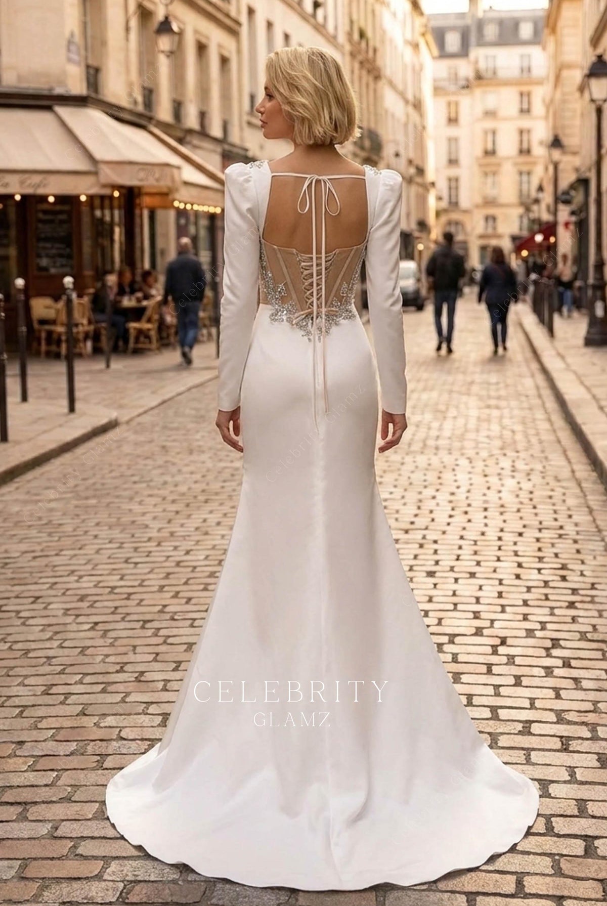 modern satin fit flare wedding dress