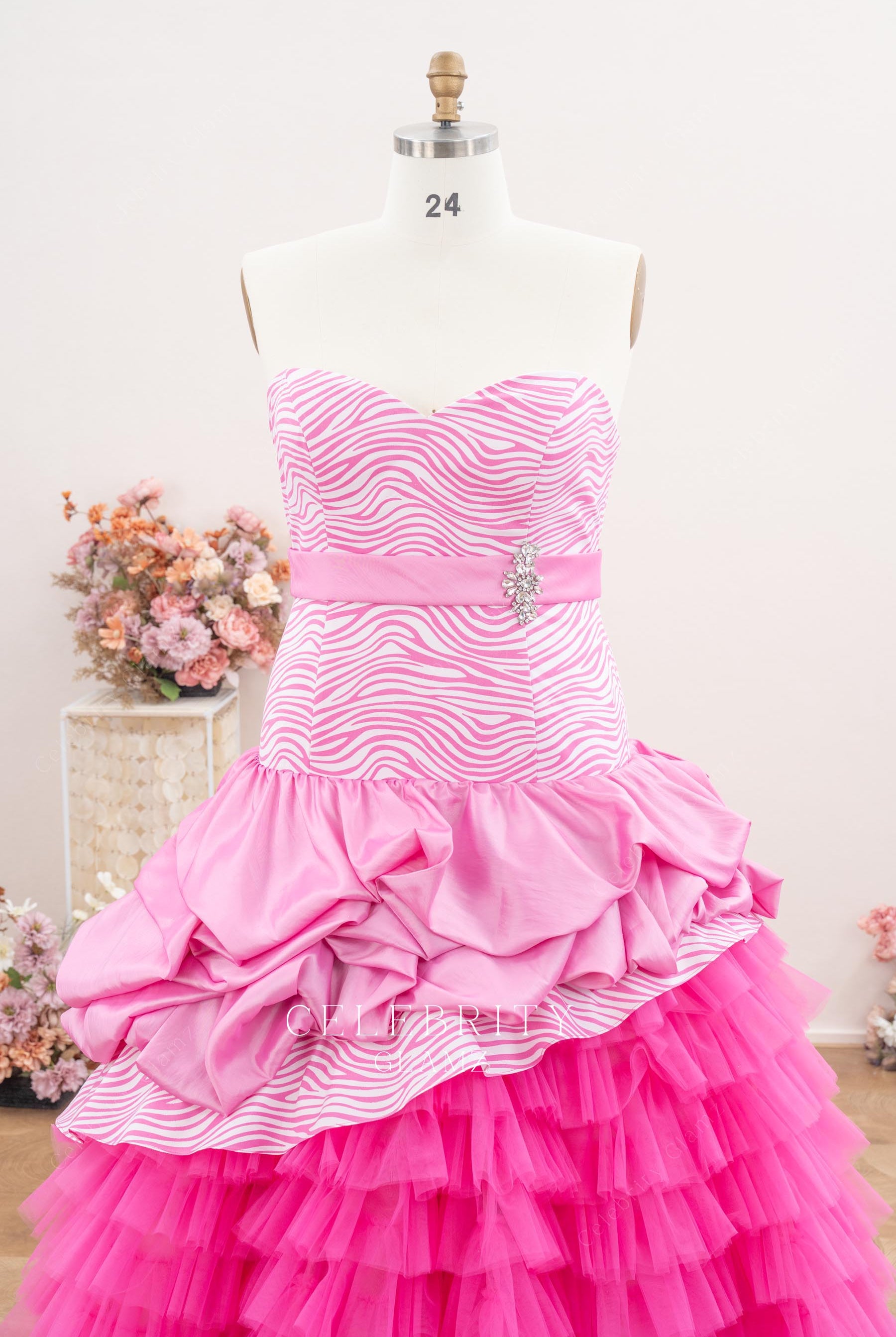pink strapless sweetheart neck Quinceanera gown