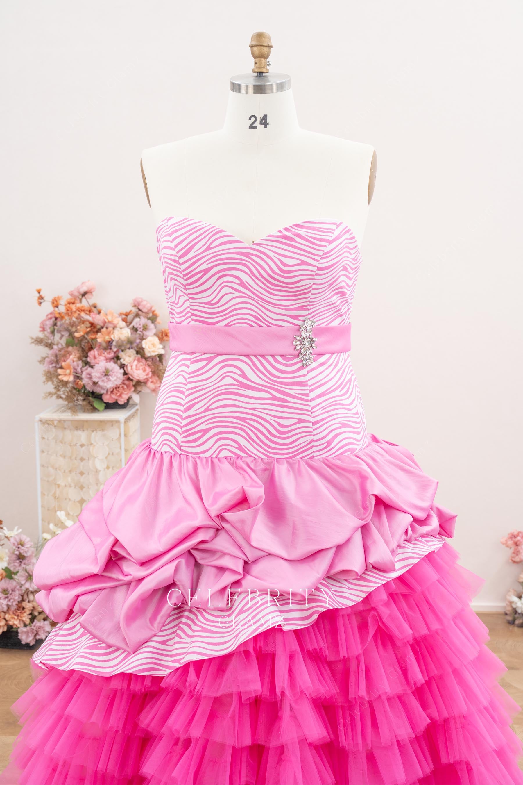 pink strapless sweetheart neck Quinceanera gown