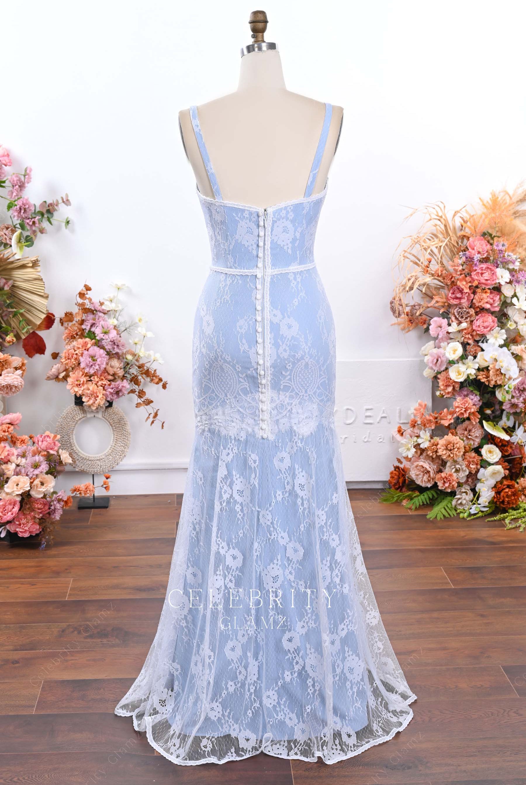 sky blue fit flare prom dress