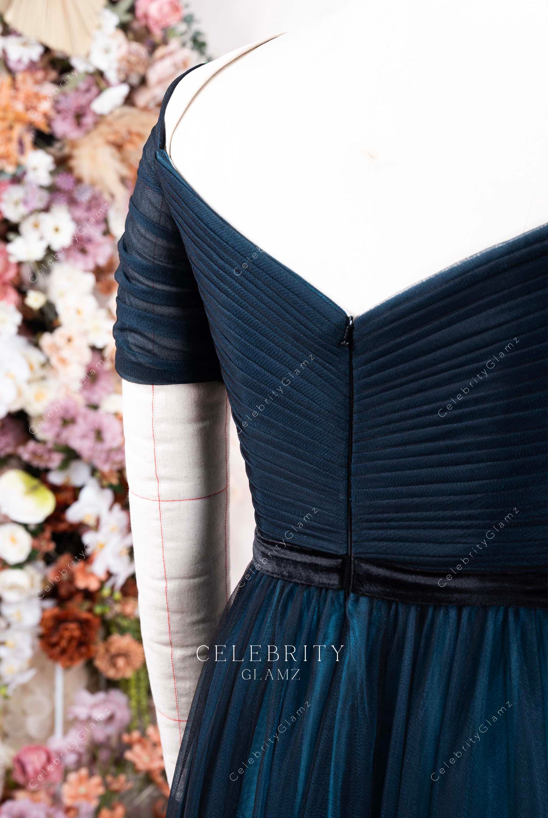 two tone tulle v back mother of bride dress