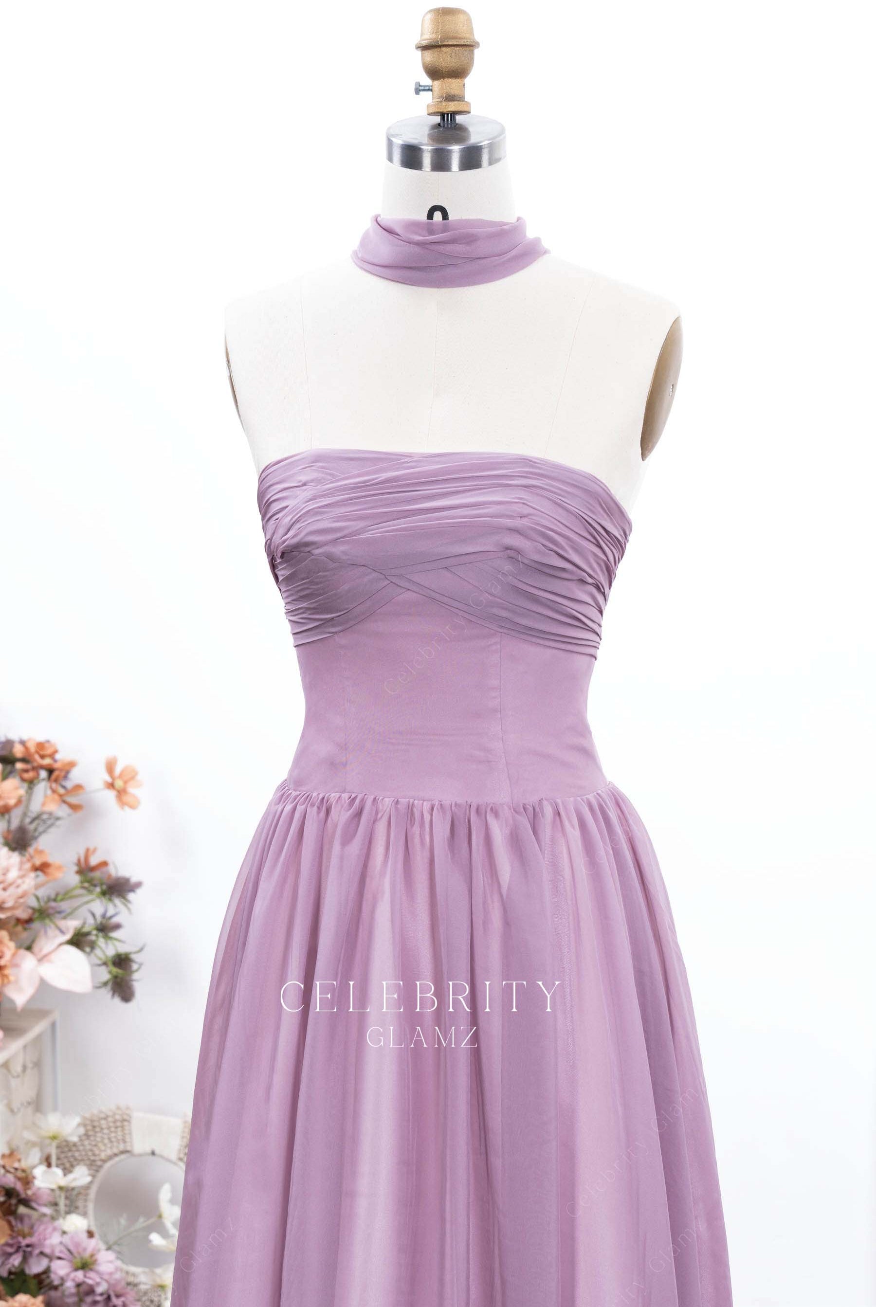wisteria pleated neckline formal dress