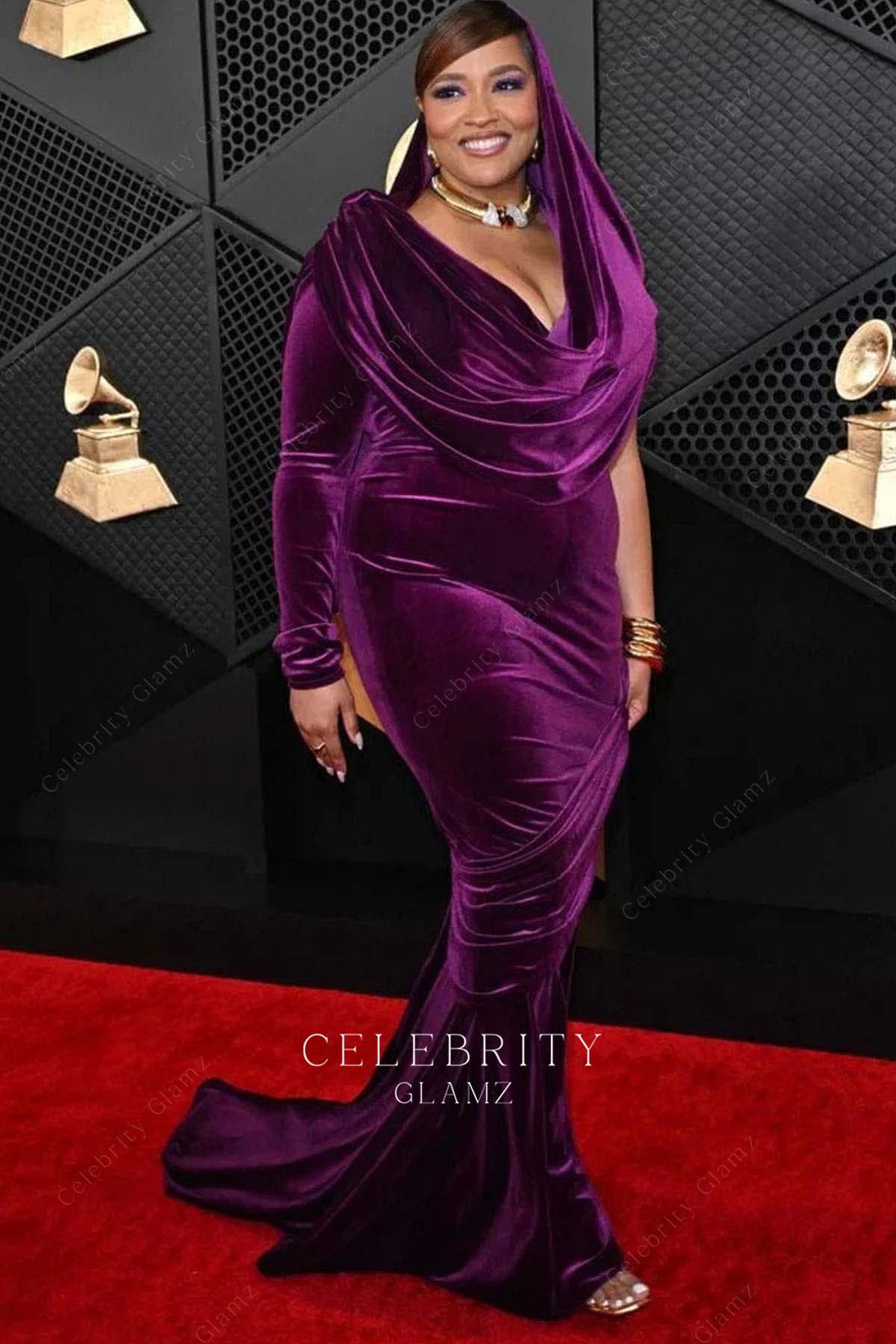 Alex Isley raspberry mermaid prom dress Grammys red carpet 2024