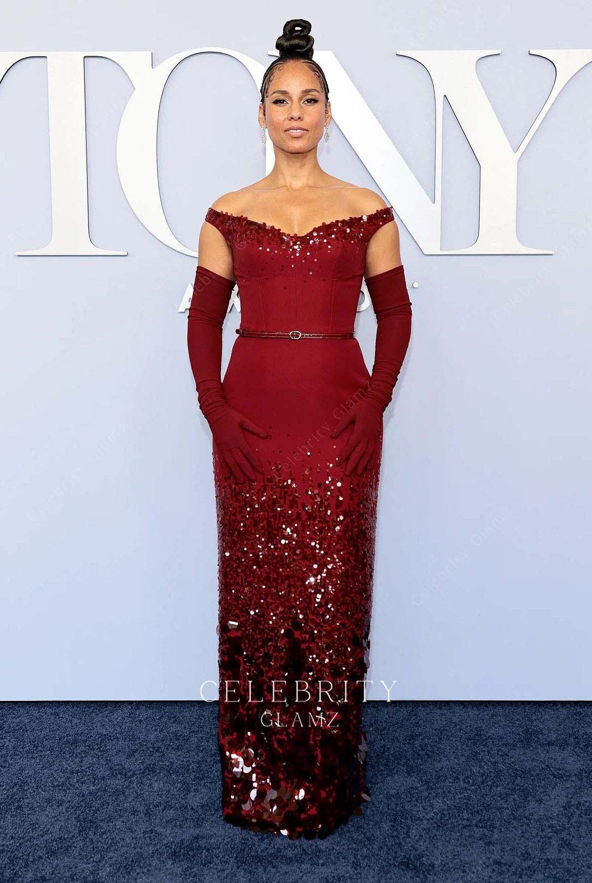 Alicia Keys column prom dress 2024 Tony awards