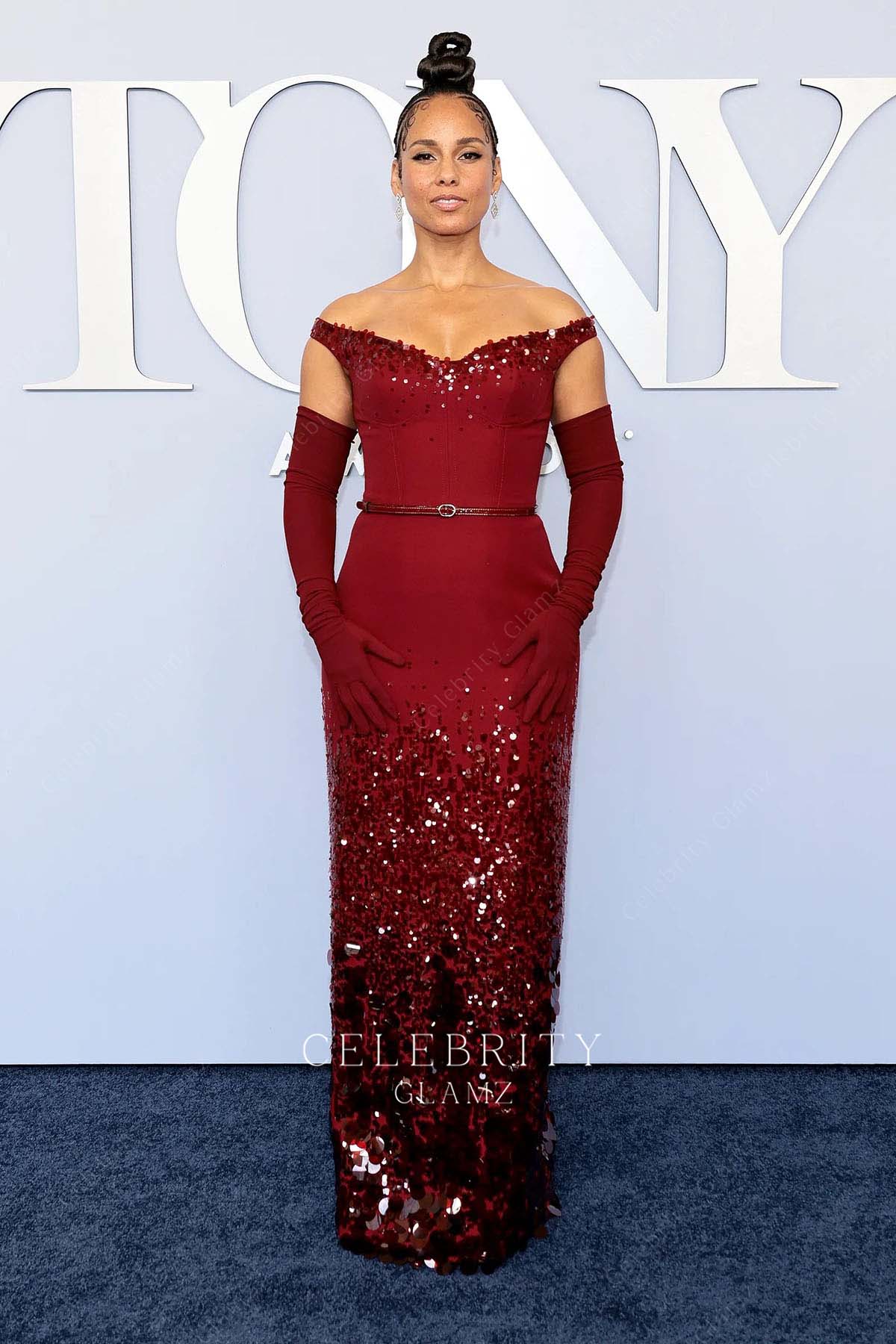 Alicia Keys column prom dress 2024 Tony awards