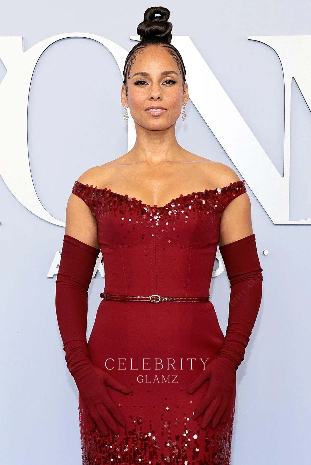 Alicia Keys off shoulder formal dress 2024 Tony awards