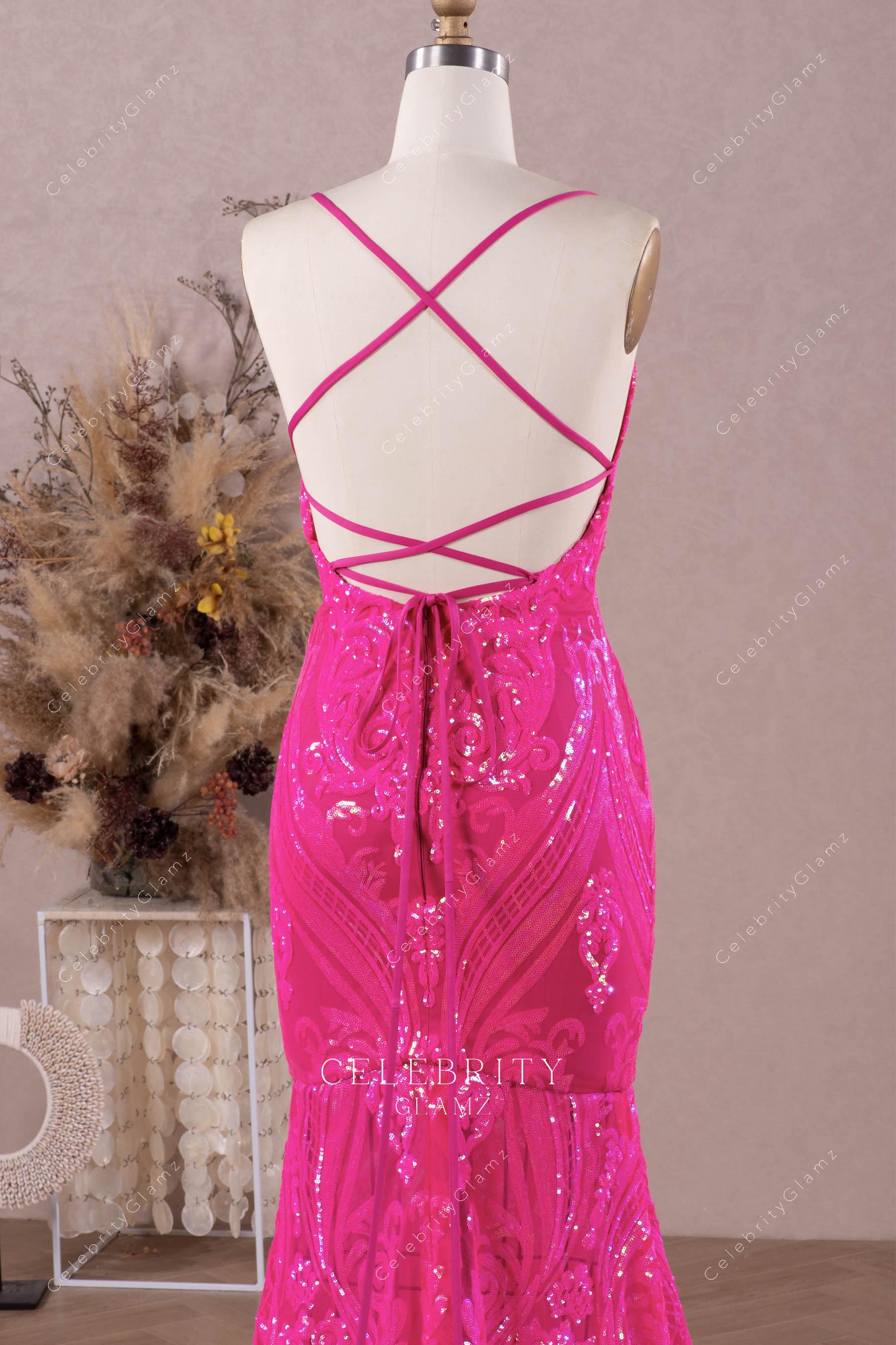 alluring crisscross back prom dress