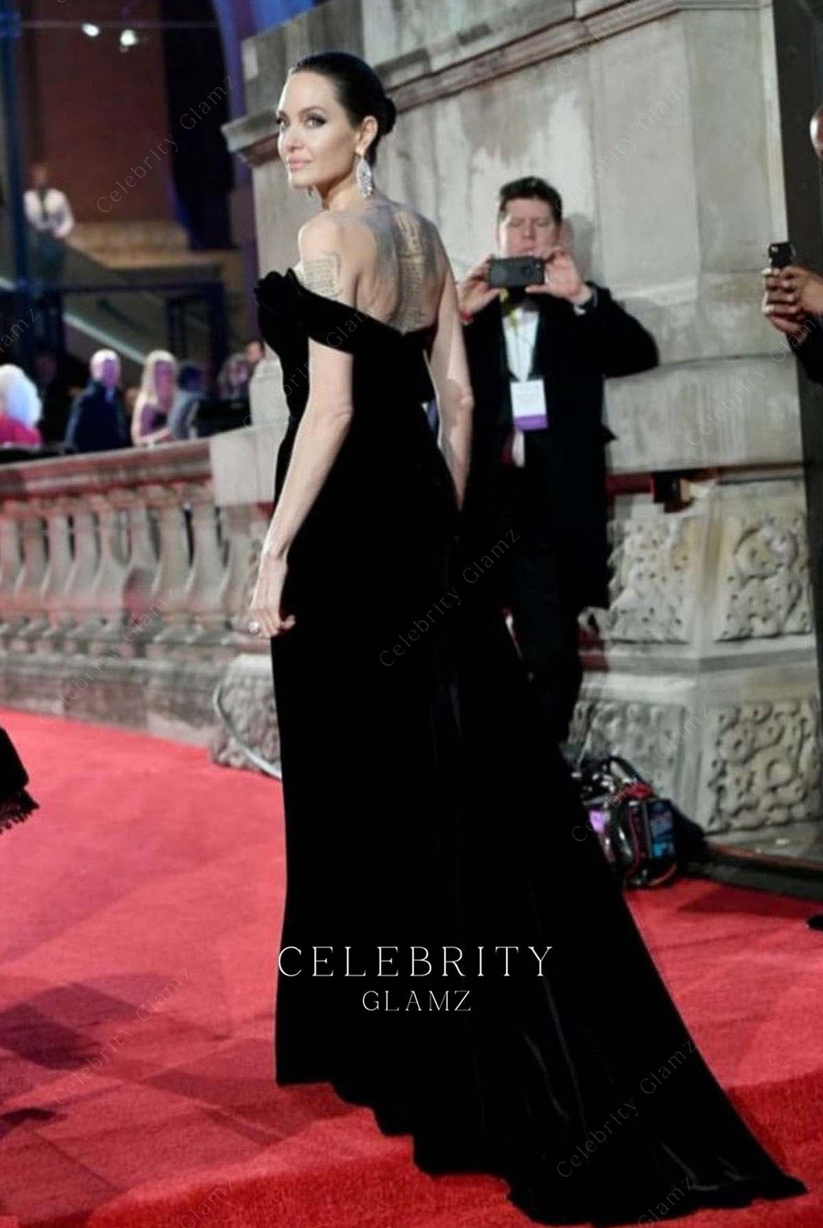Angelina Jolie one drop sleeve dress 2018 baftas
