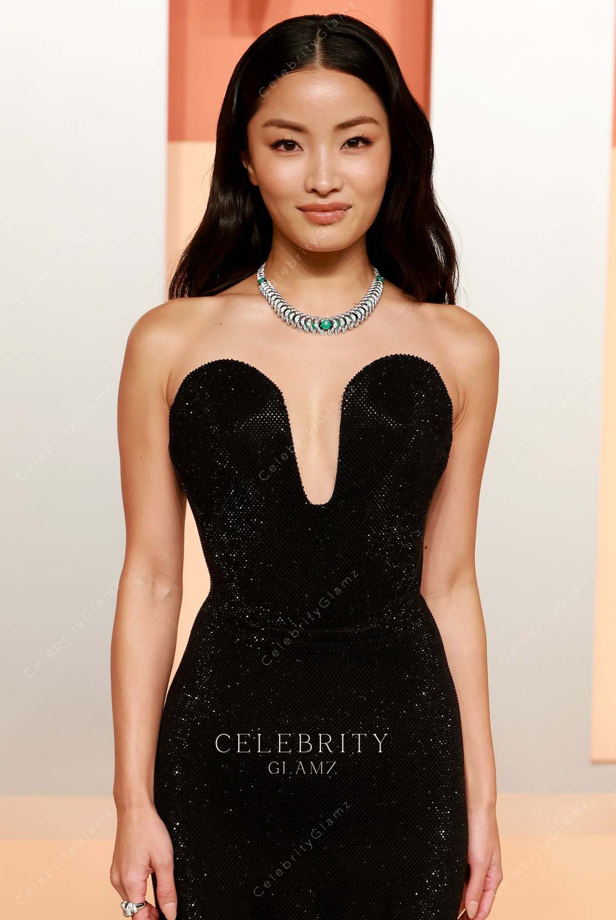 Anna Sawai 2025 sweetheart neck Vanity fair party dress