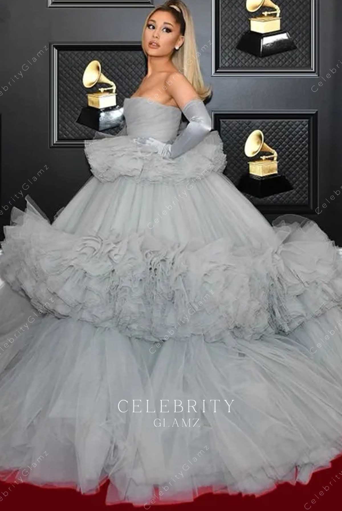 Ariana Grande strapless dress Grammys 2020 in Cinderella