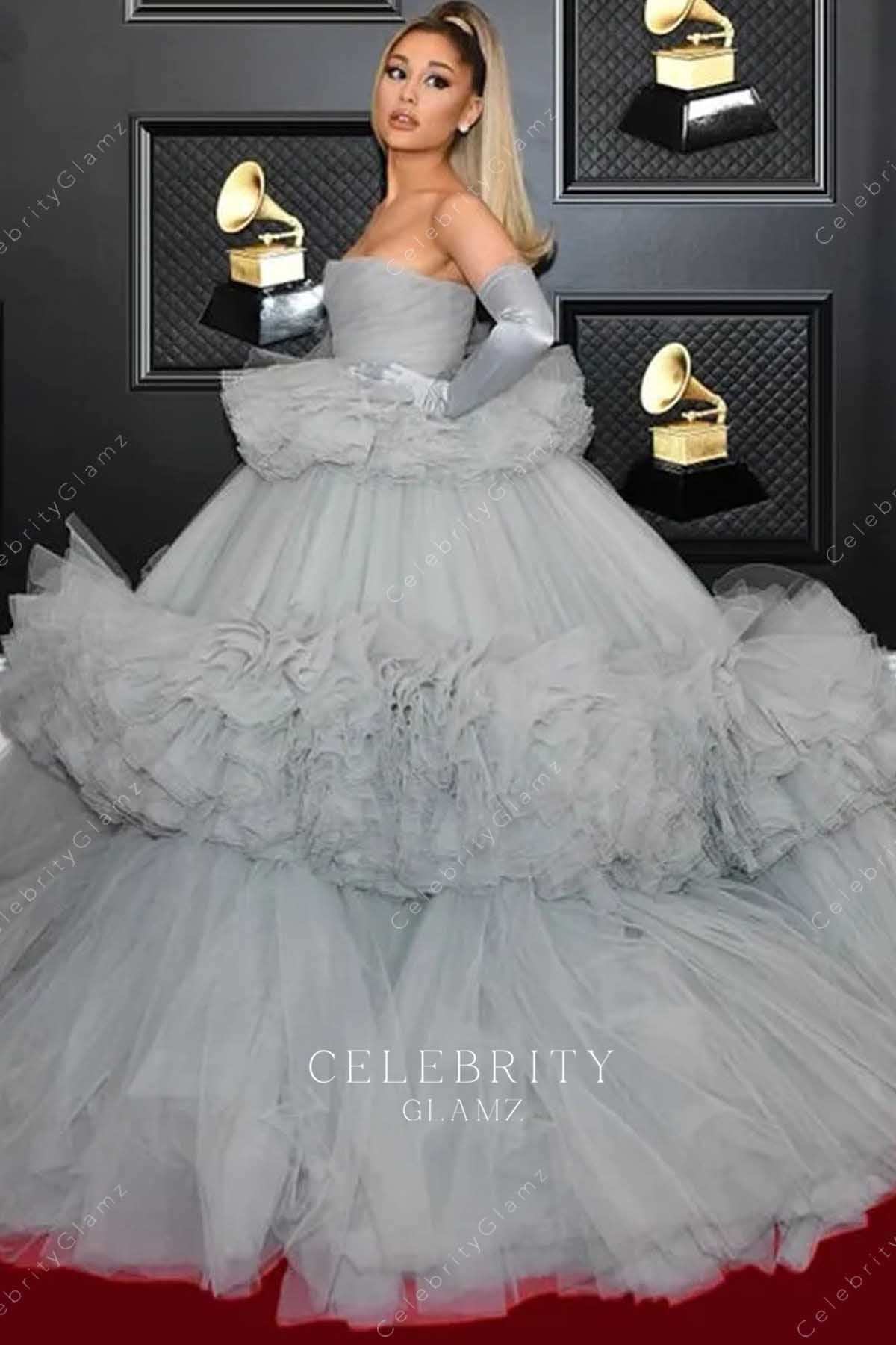 Ariana Grande strapless dress Grammys 2020 in Cinderella