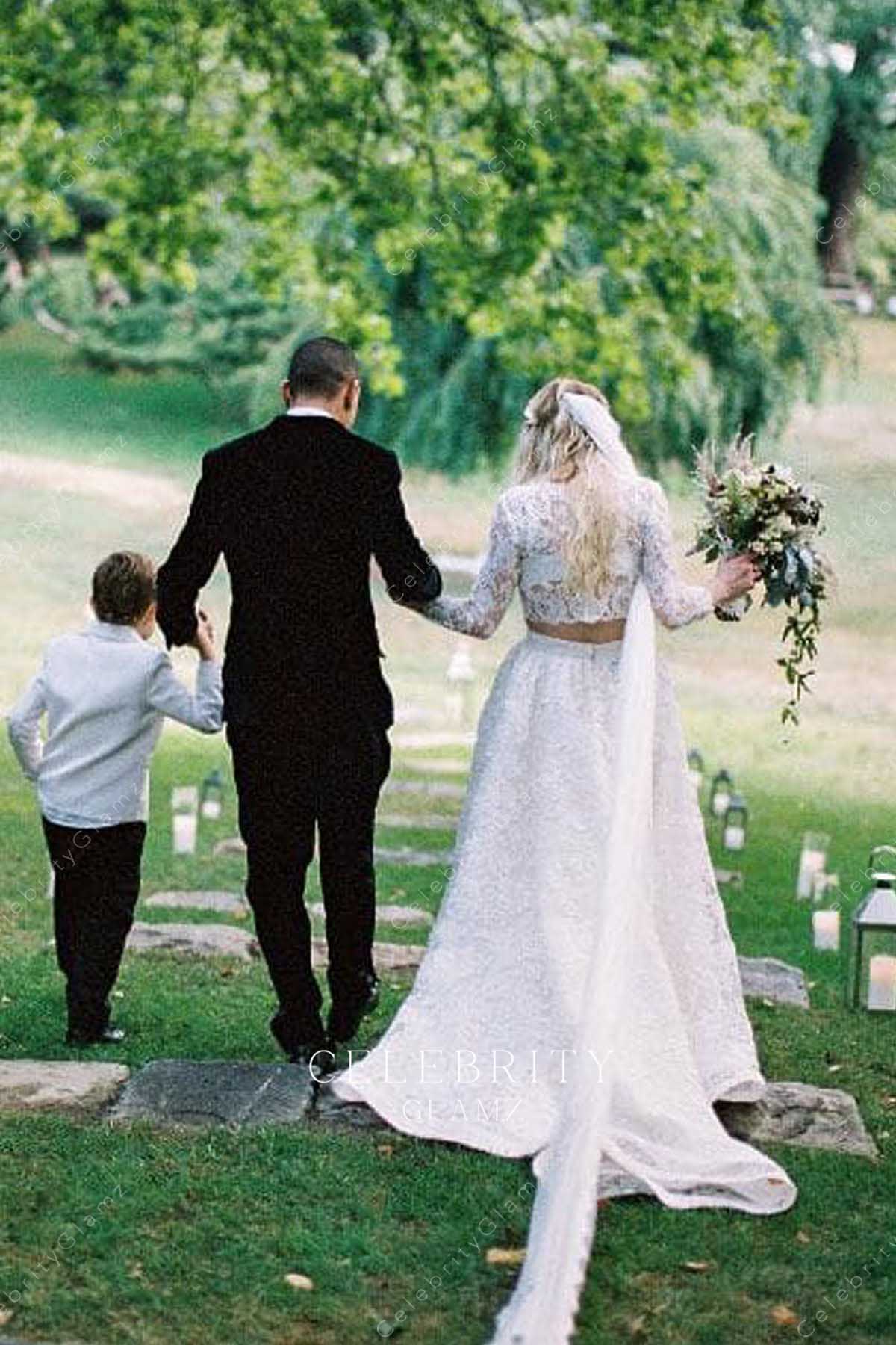 Ashlee Simpson lace a line wedding dress