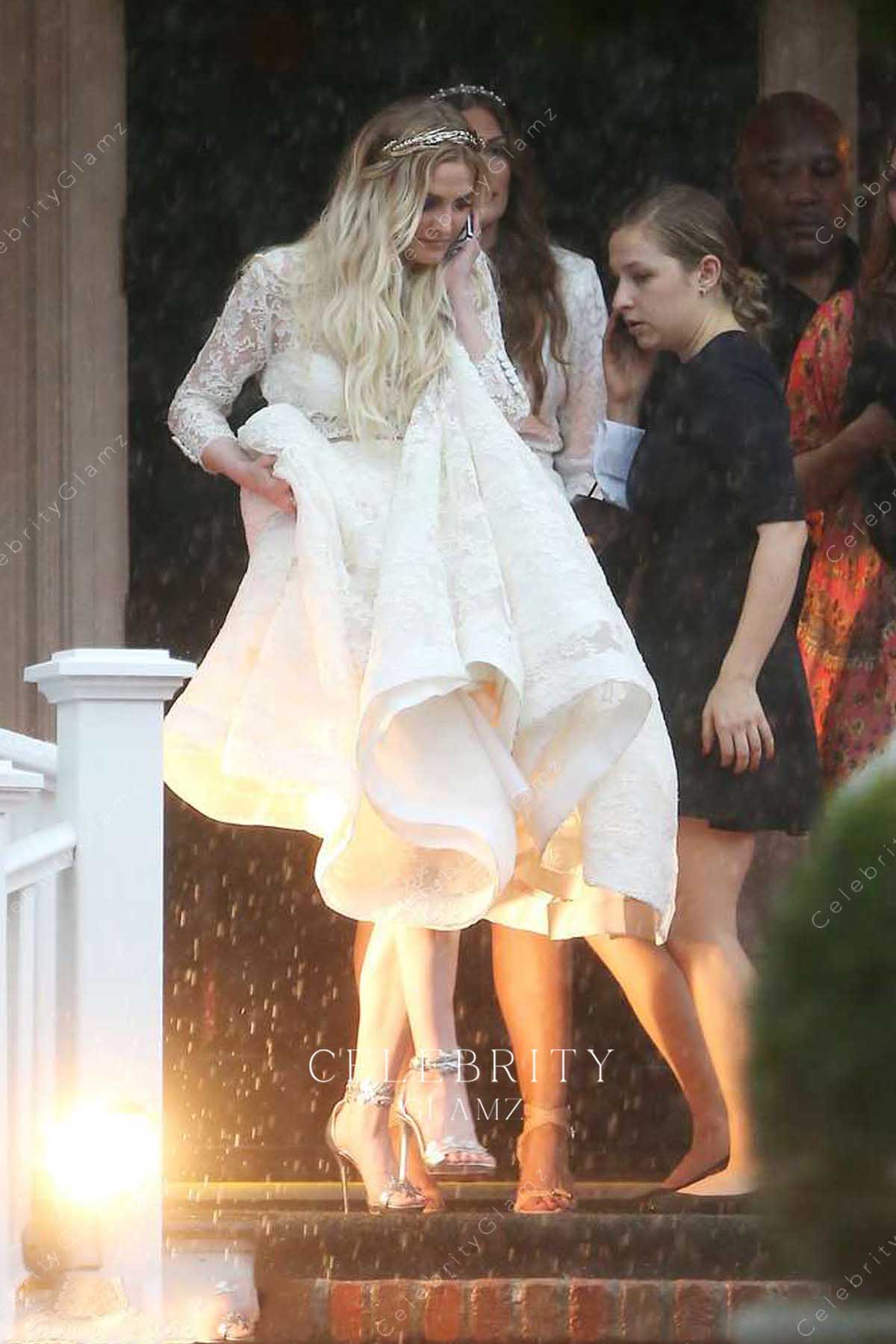 Ashlee Simpson white boho two piece wedding dress