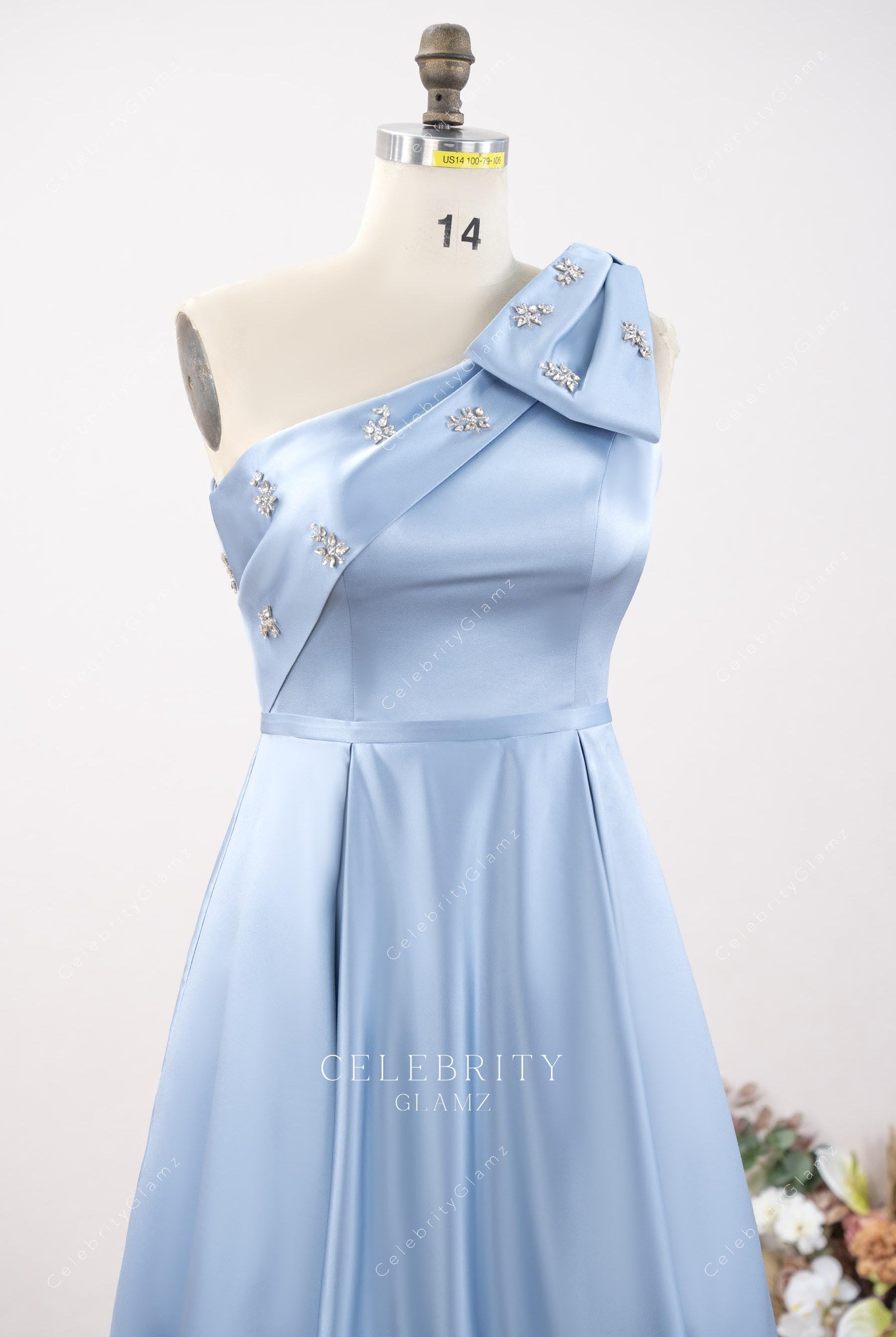 asymmetrical neck rhinestones formal dress