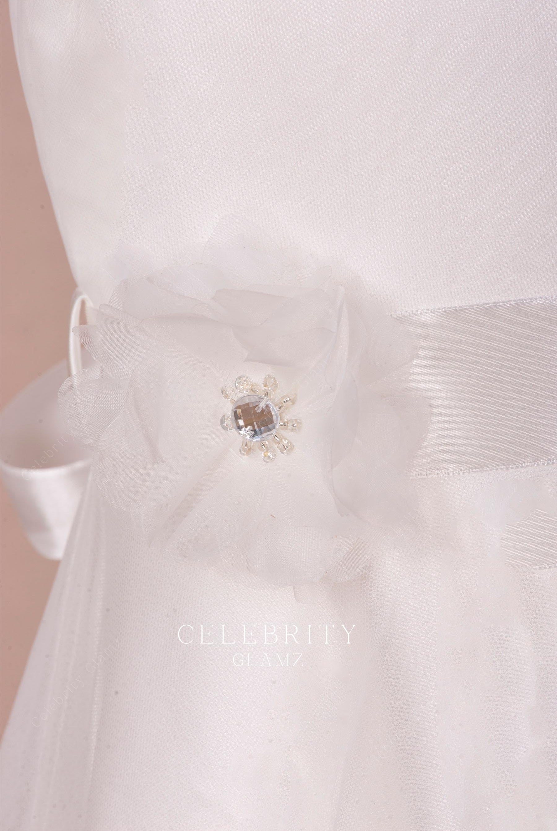 beaded 3d rose waistband flower girl dress