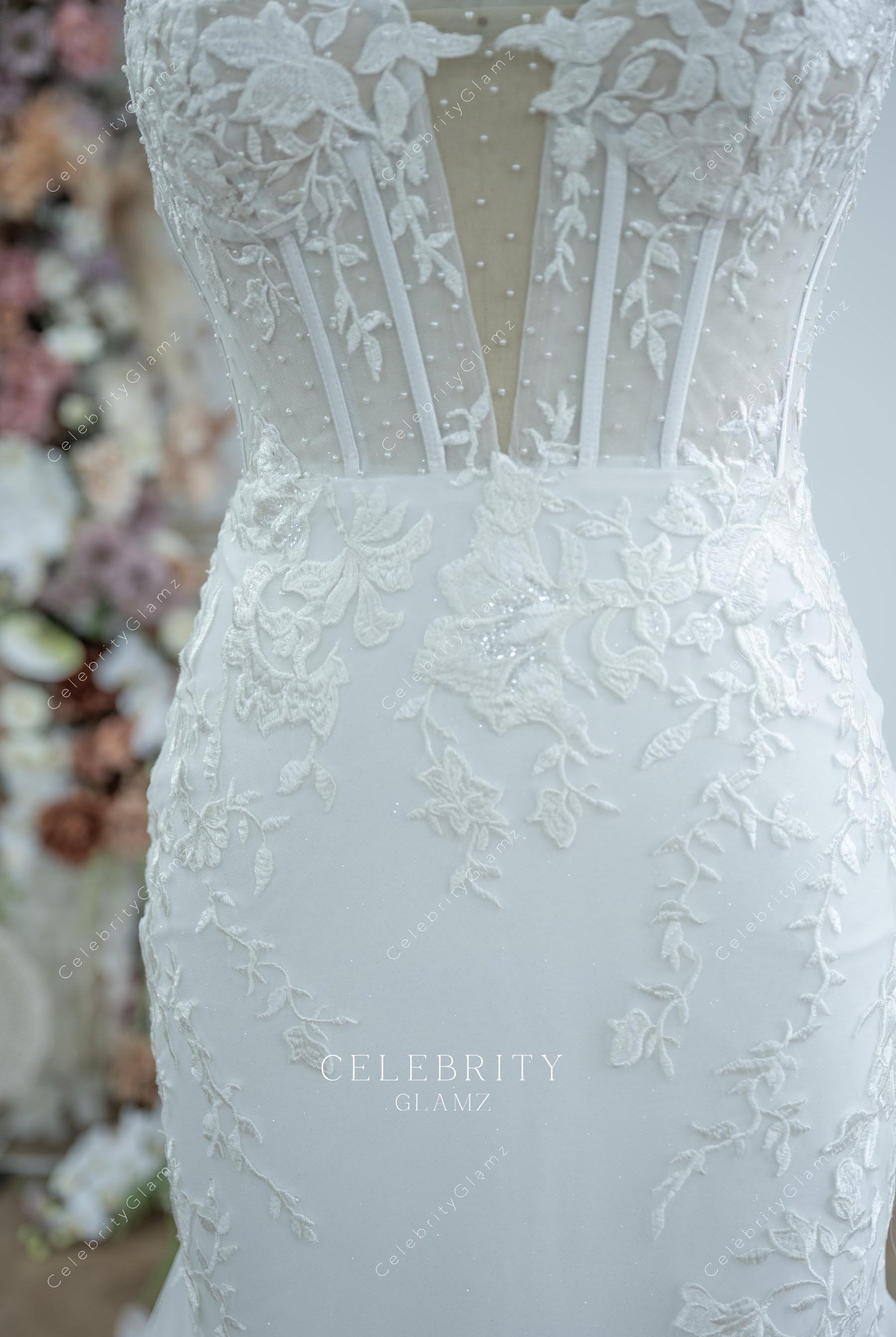 beaded lace illusion corset wedding dress