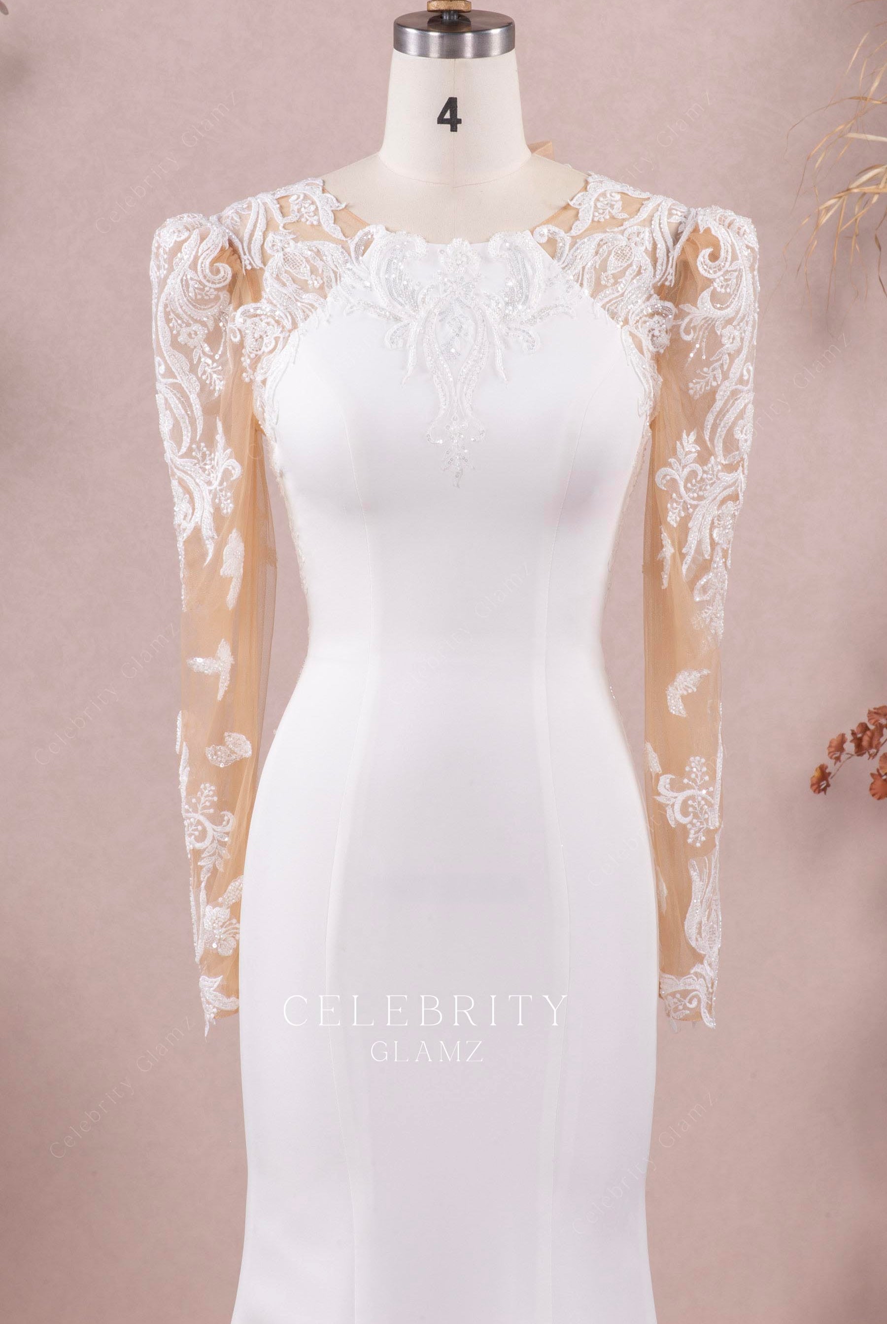 beaded lace jewel neck mermaid bridal dress