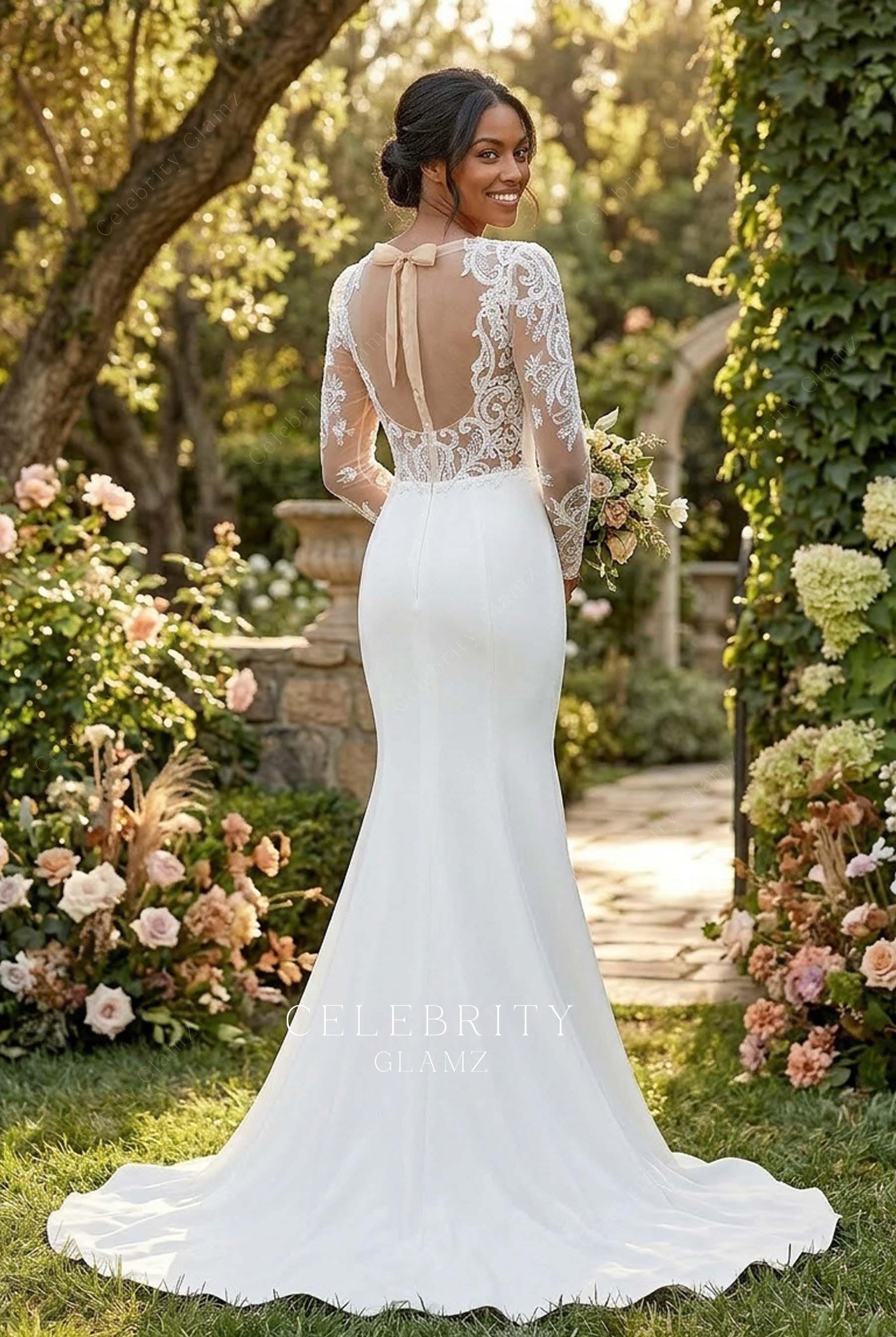 beaded lace keyhole back bridal dress
