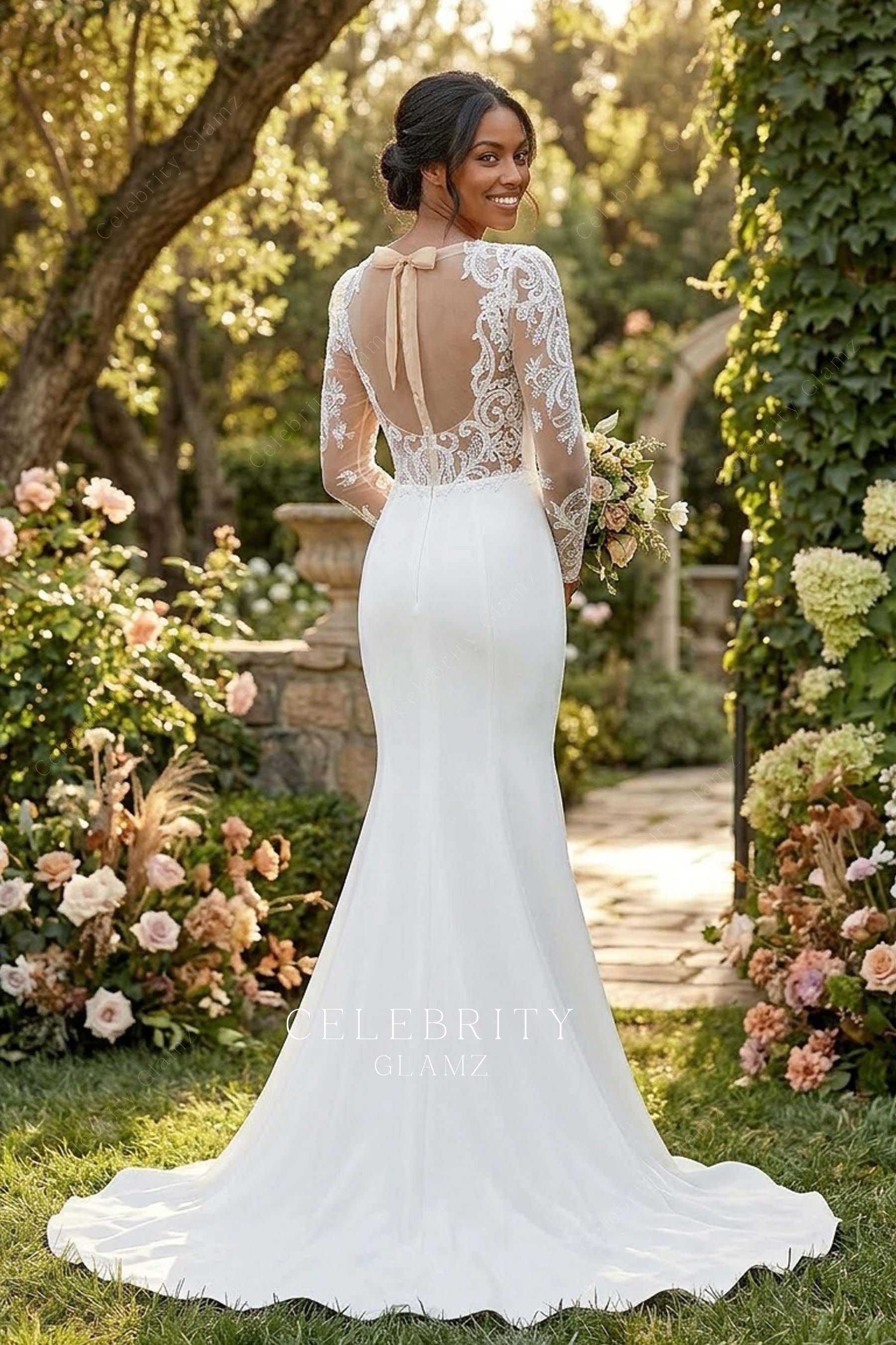 beaded lace keyhole back bridal dress