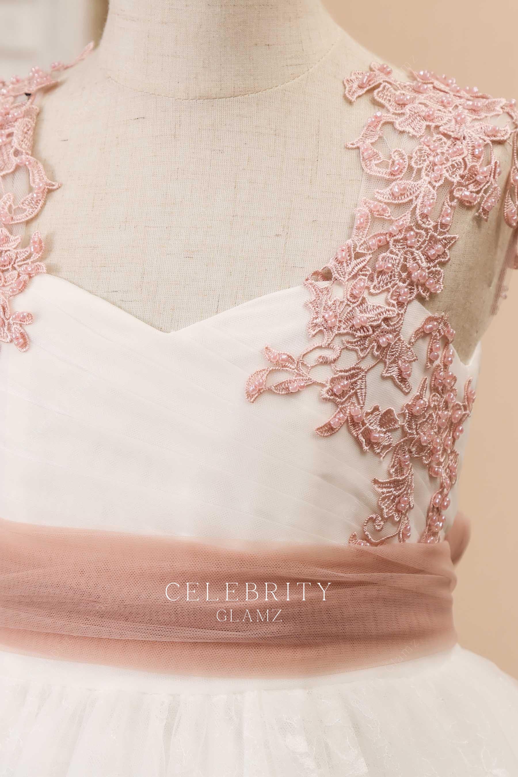 beaded lace straps flower girl dress