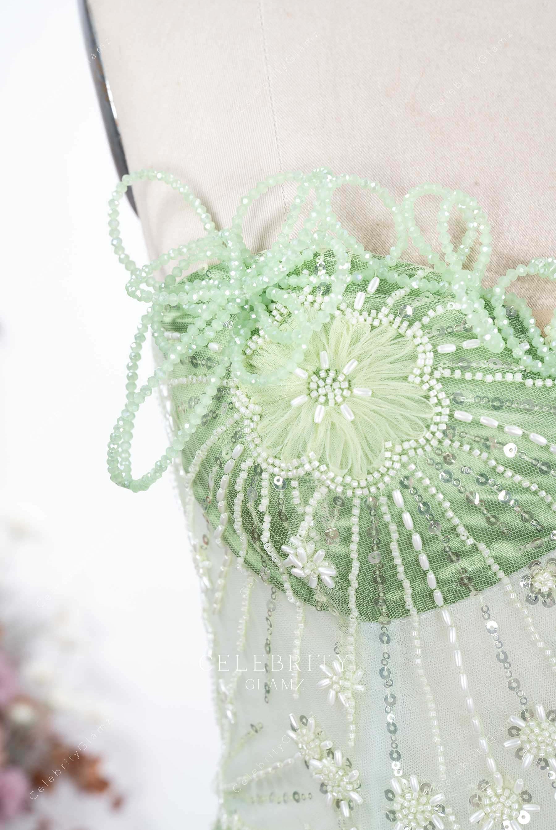 beaded sequin lace prom dress