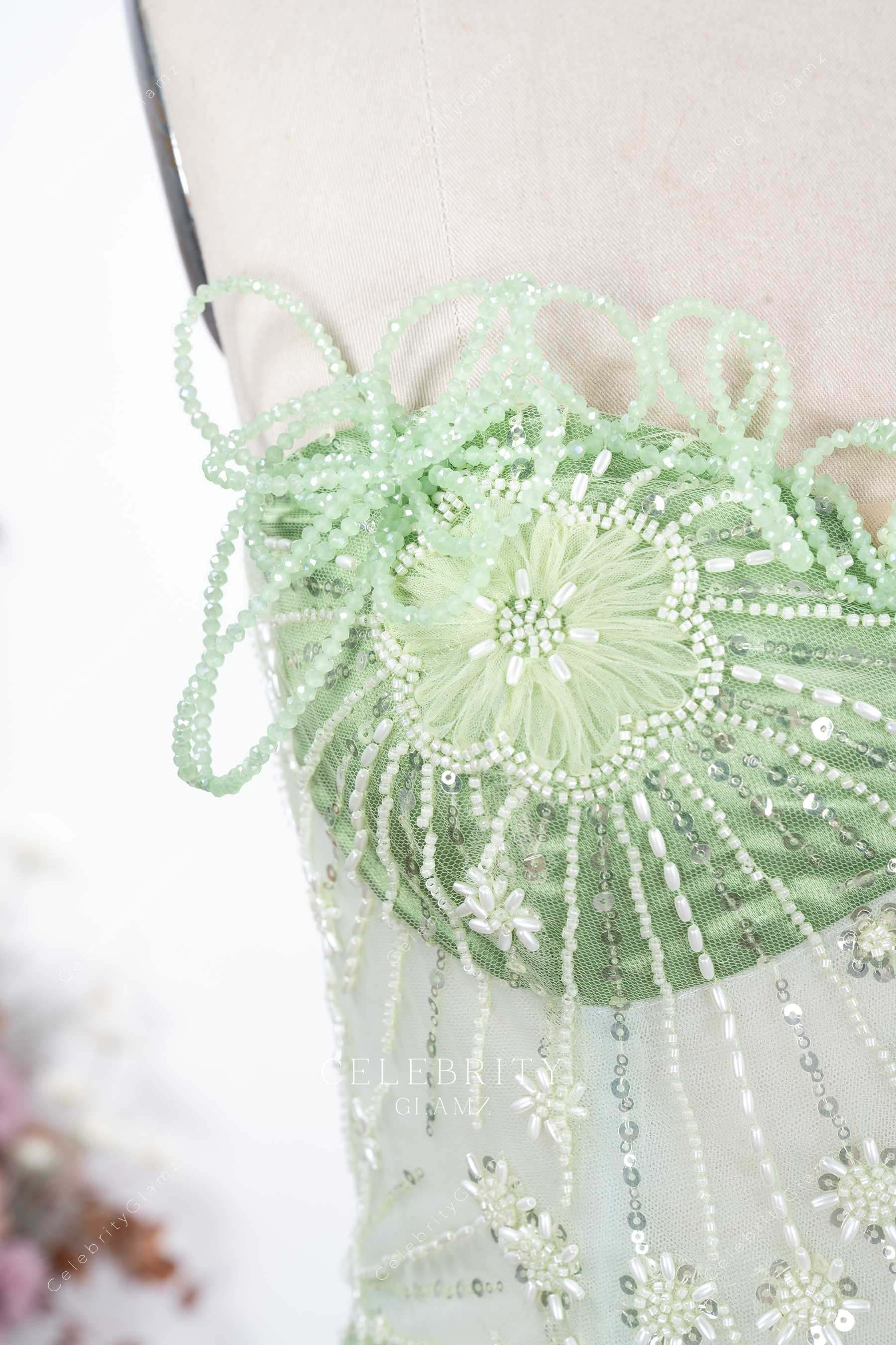 beaded sequin lace prom dress