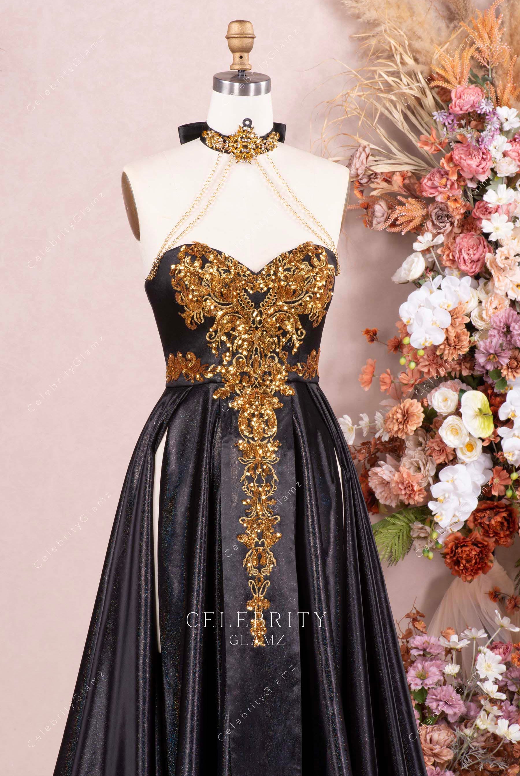 black choker prom dress