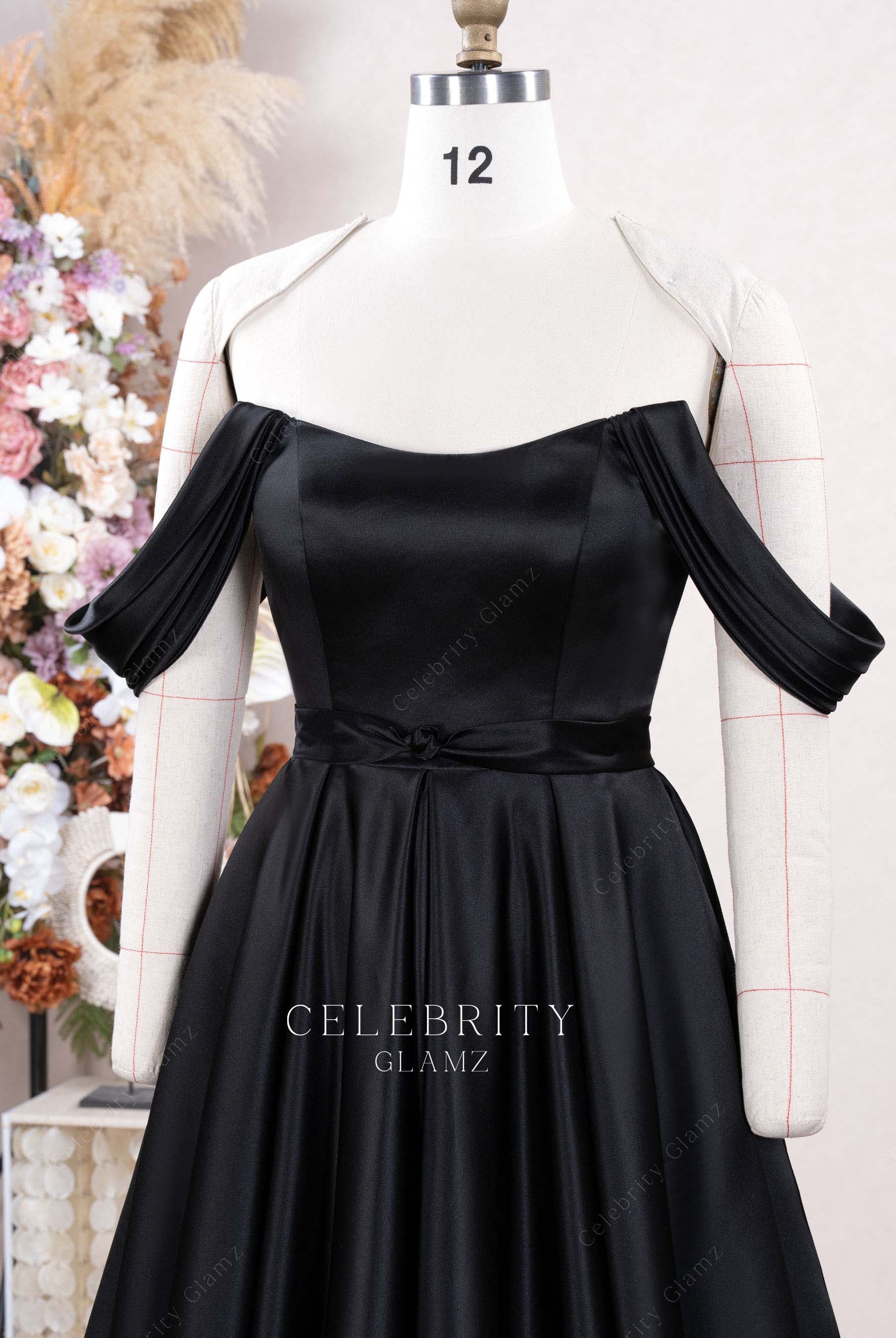 black drop sleeve wedding dress