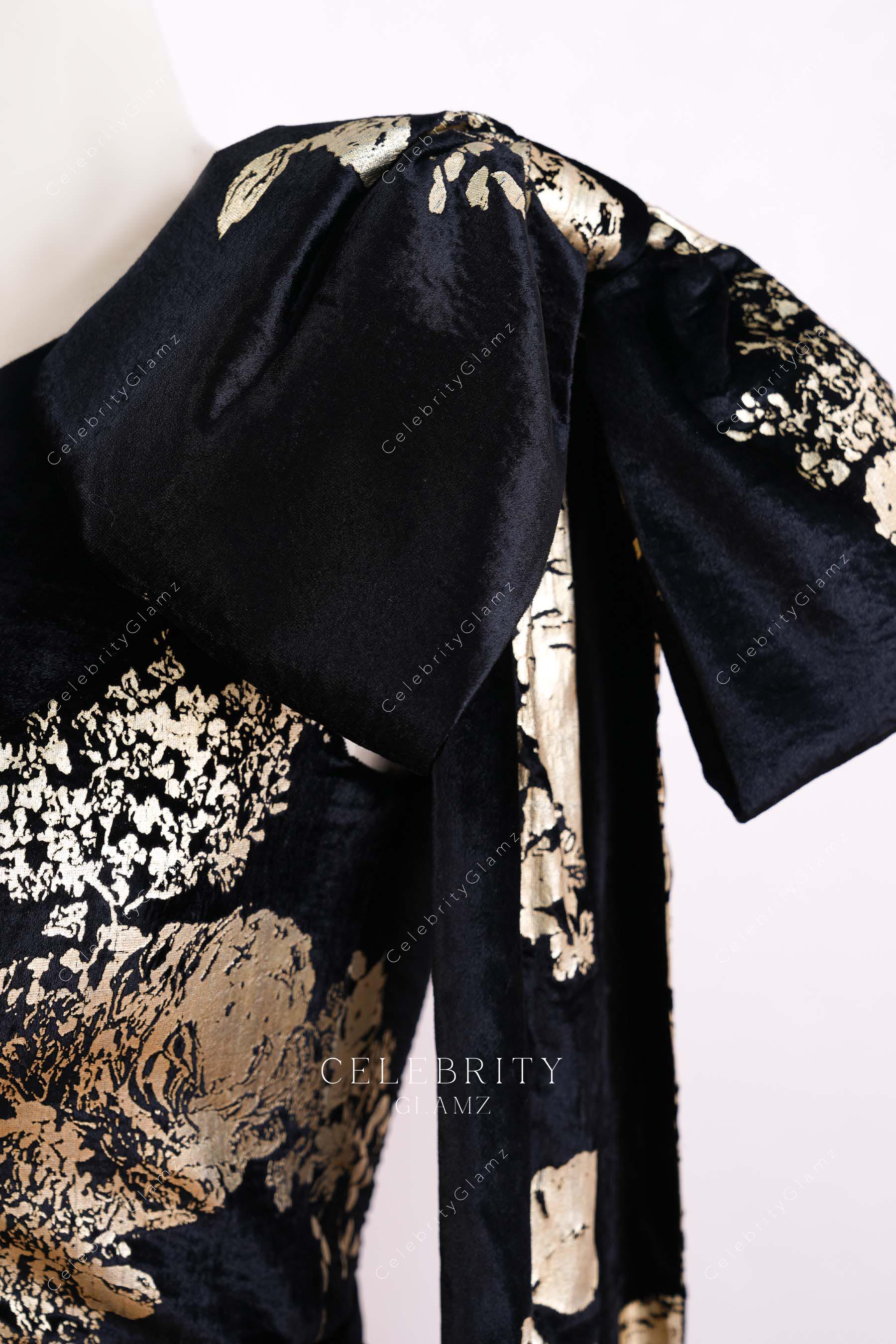 black gold print bowknot mother of bride dress