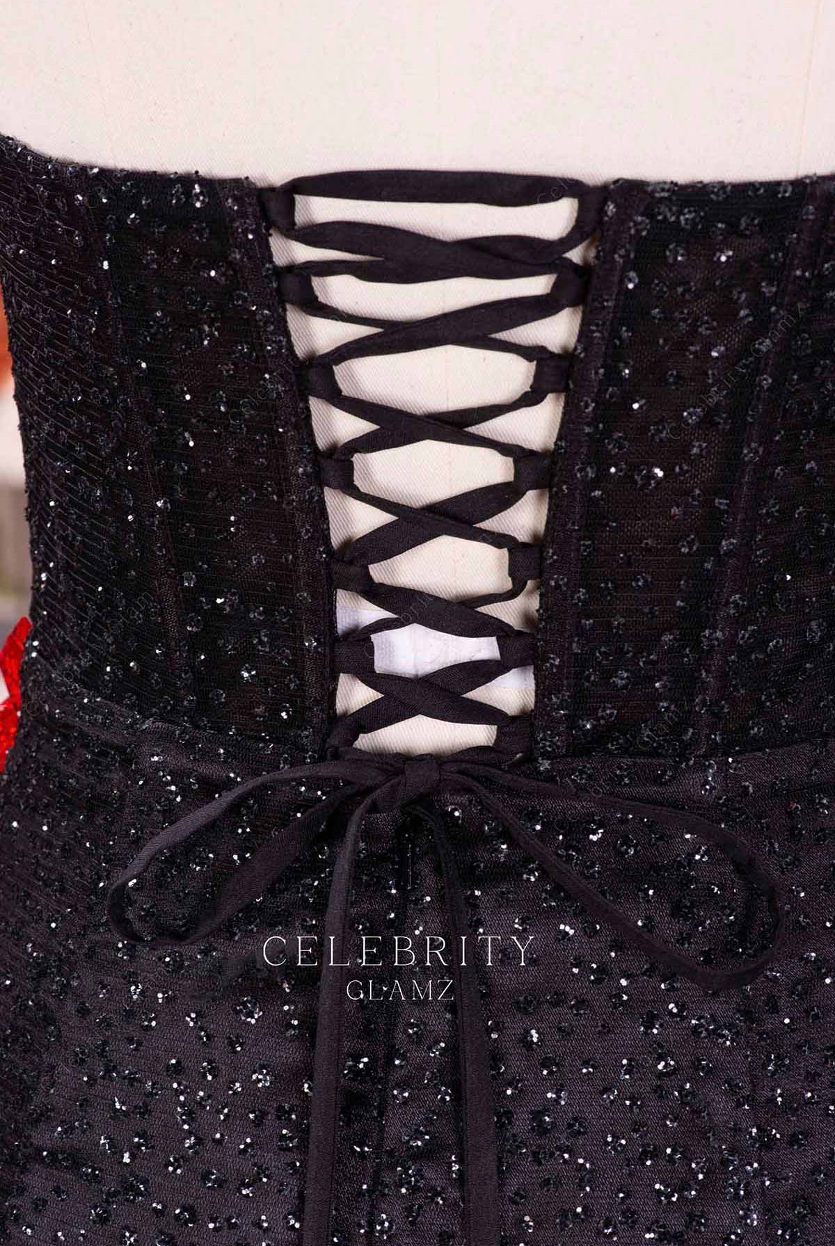 black lace up back prom dress