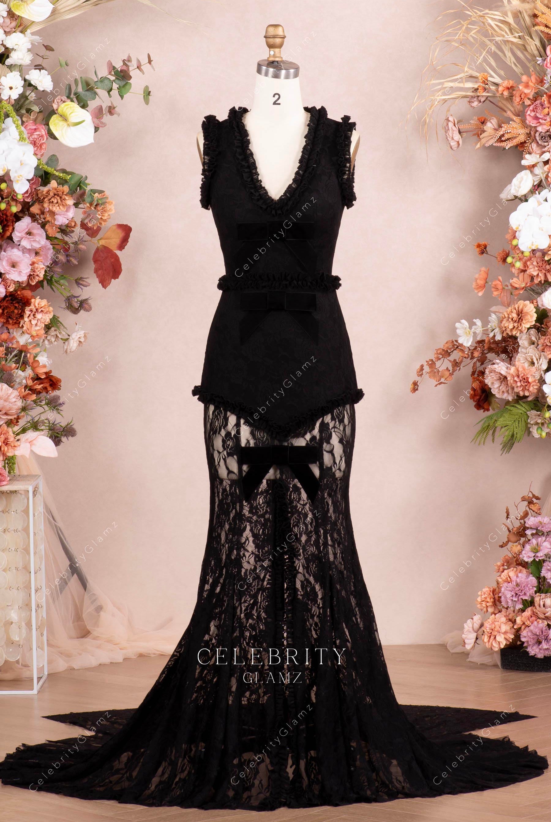 black lace v neck prom dress